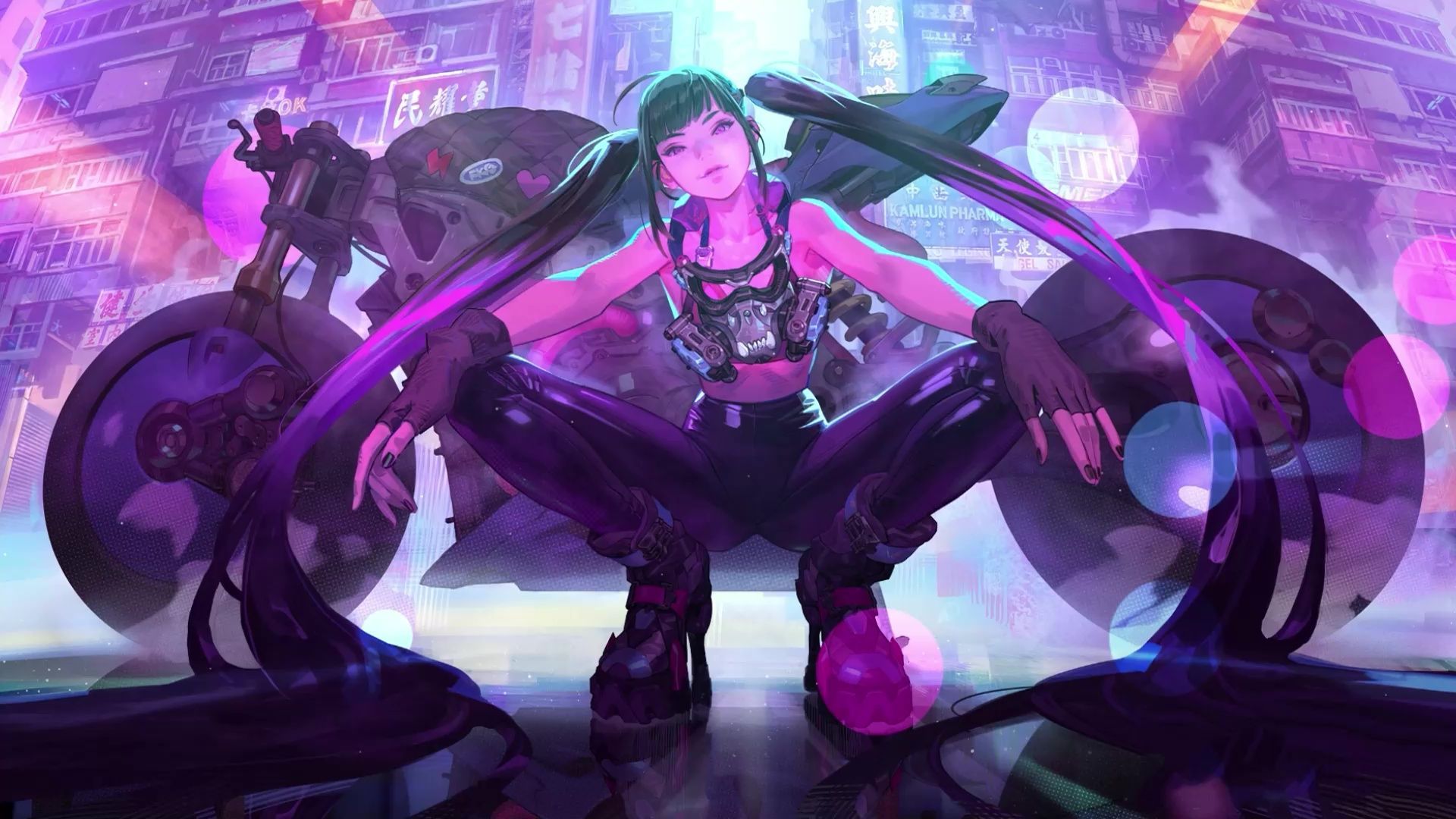 1920x1080 Cyberpunk Girl Bike Live Wallpaper
