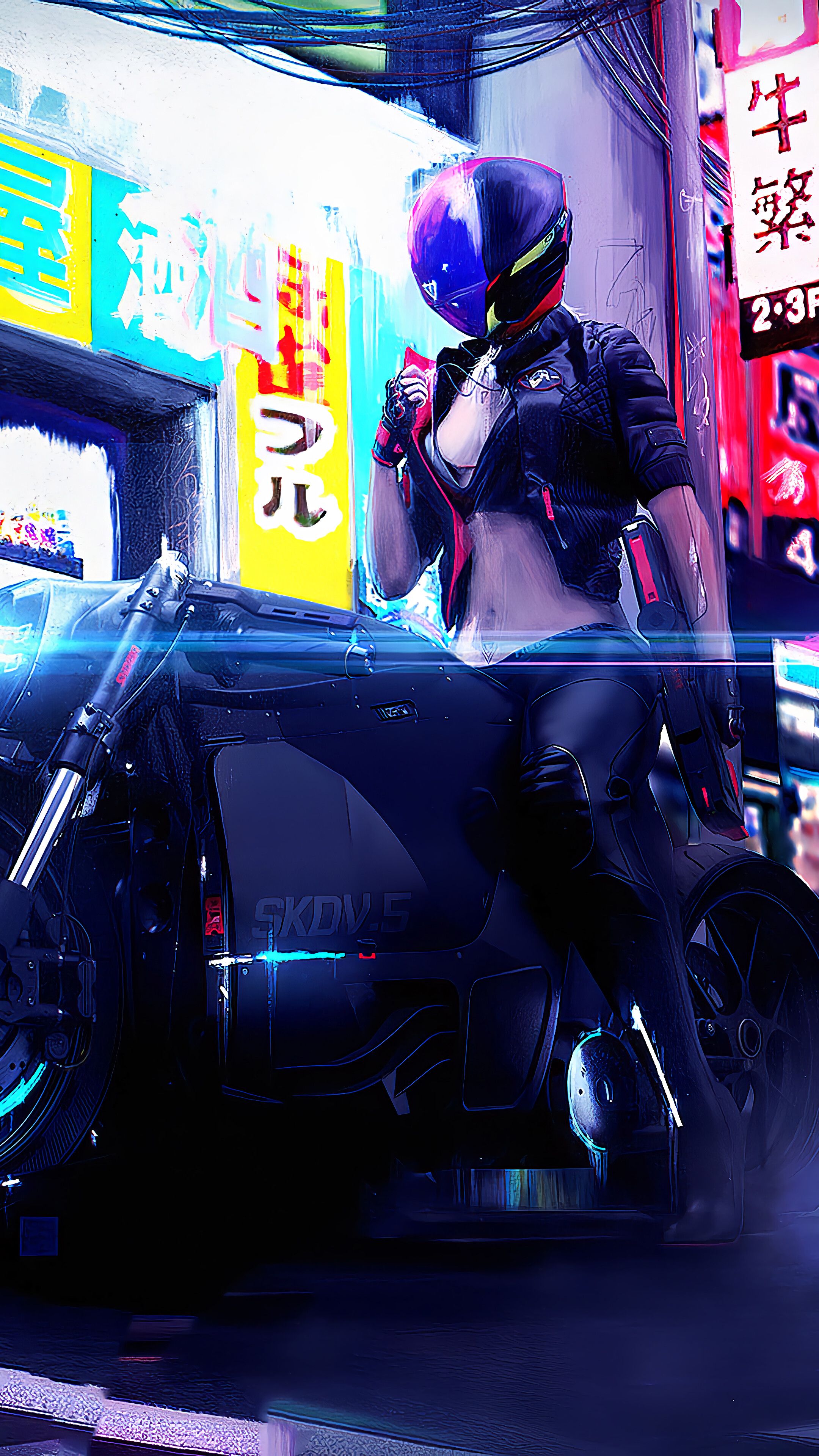 2160x3840 Cyberpunk, Girl, Motorcycle, 4k Gallery HD Wallpaper