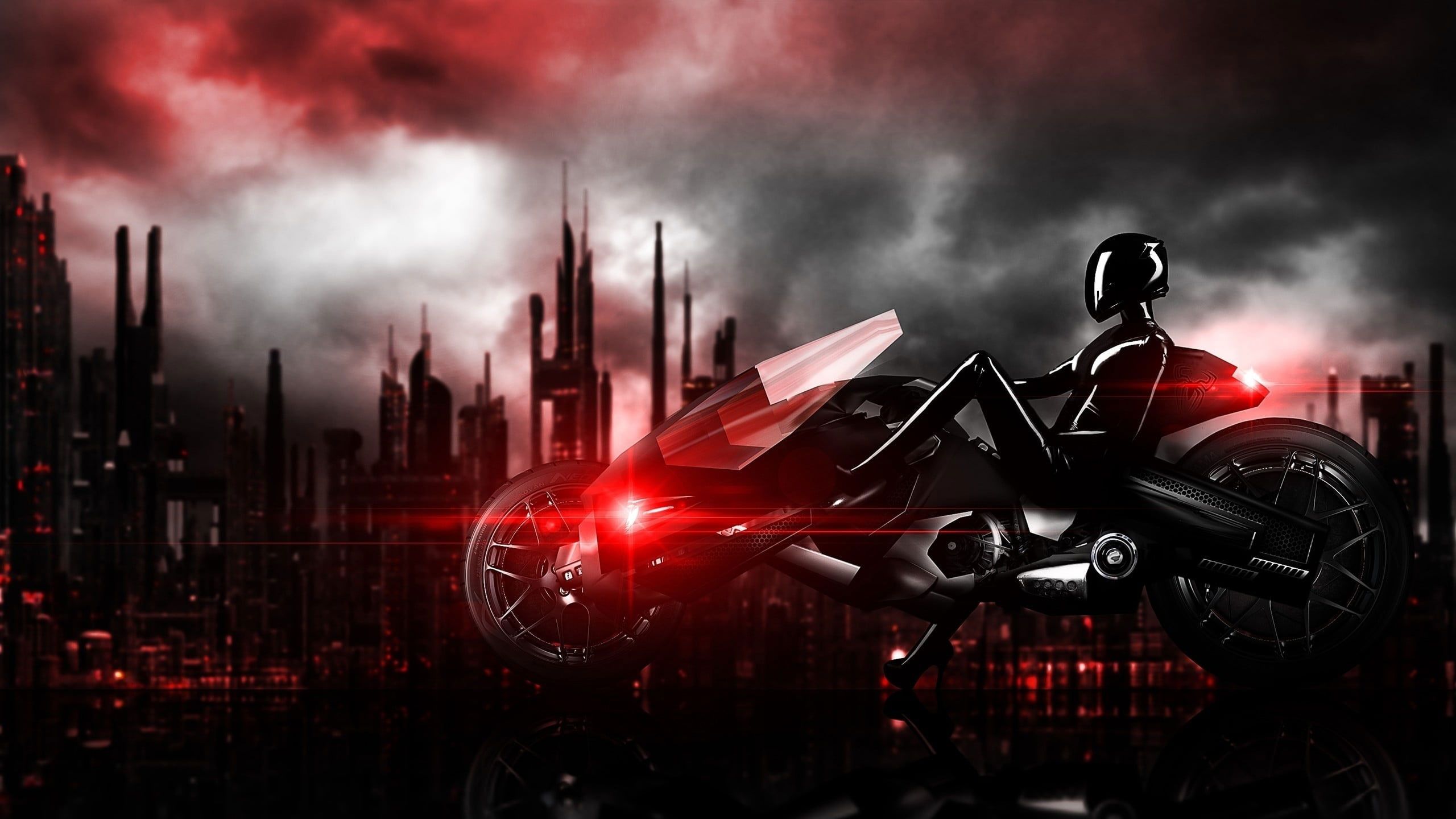 2560x1440 Black Sports Bike Illustration Wallpaper, Futuristic, Cyberpunk, Motorcycle