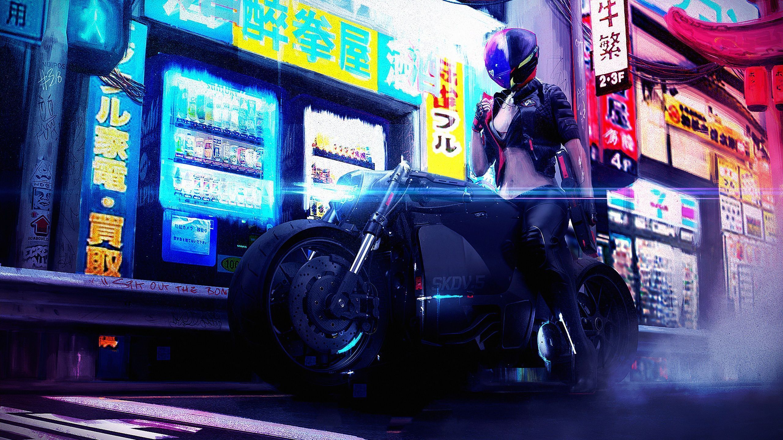 2560x1440 Wallpaper 4k Cyberpunk Bike Girl Wallpaper