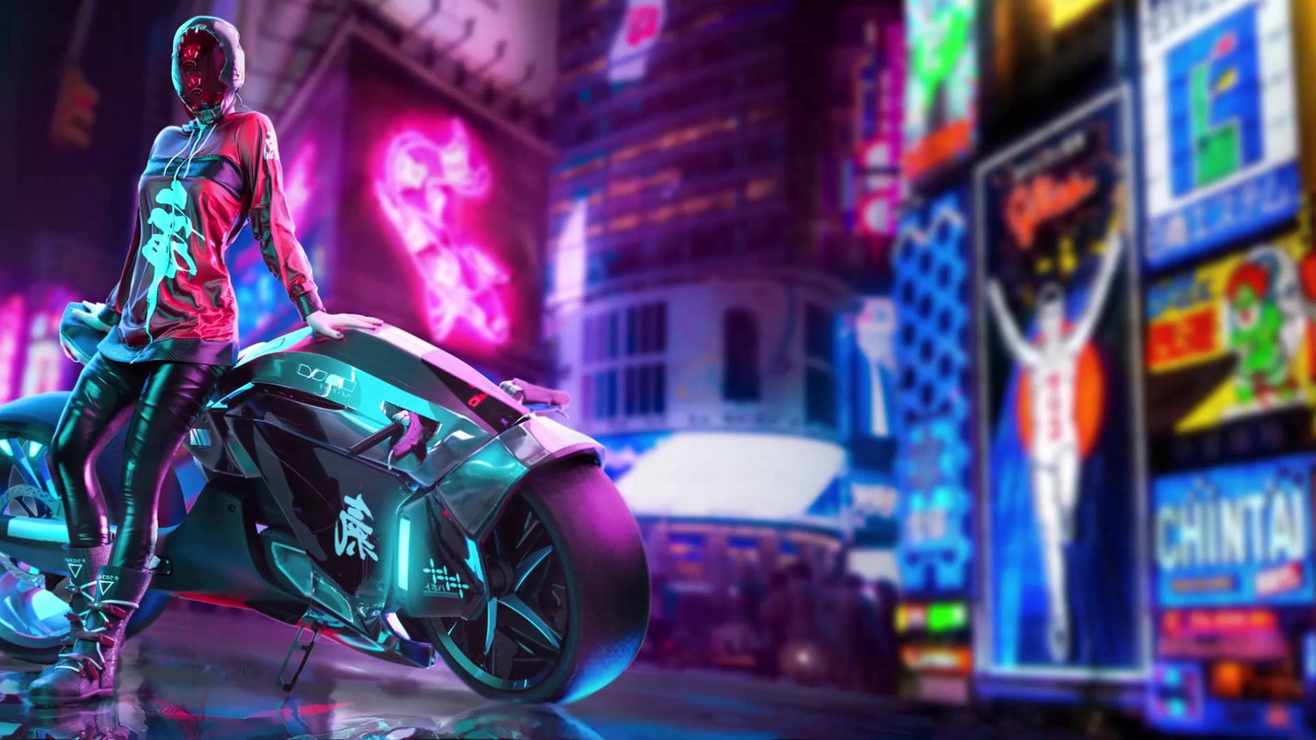1920x1080 Cyberpunk Neon Biker Live Wallpaper