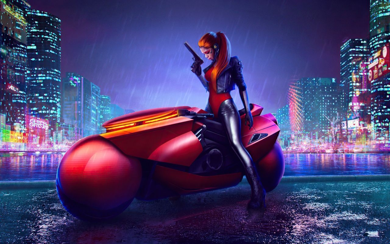 1280x800 Cyberpunk girl Wallpaper 4K, Cyberpunk bike, Digital Art