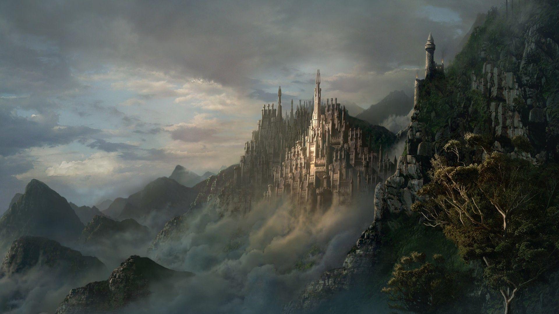 1920x1080 Download wallpaper 1920x1080 lock, mountains, city, fog full HD