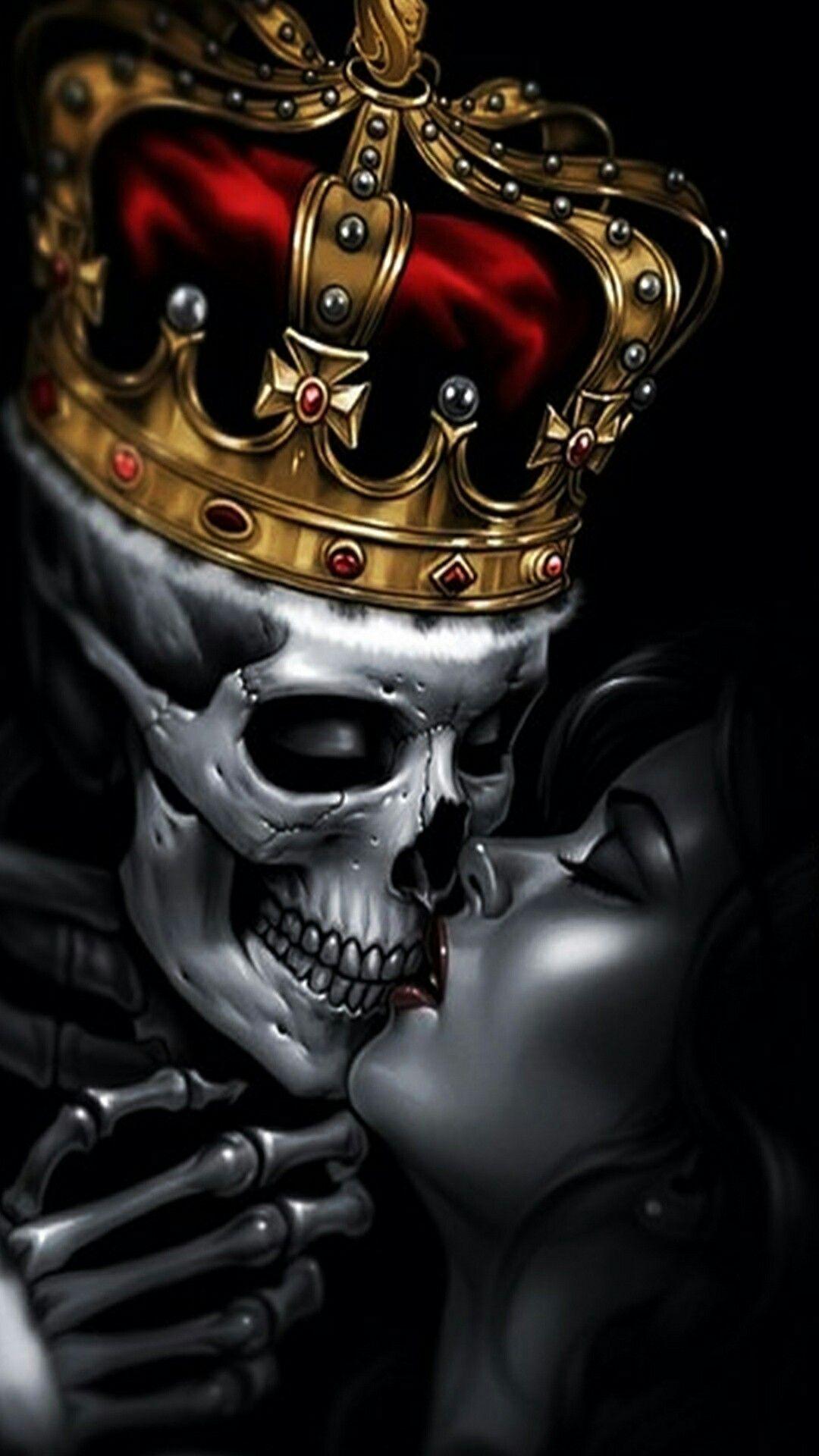 1080x1920 King Skull hôn nữ hoàng.  đầu lâu đường.  Hình xăm, Nghệ thuật đầu lâu, Hộp sọ