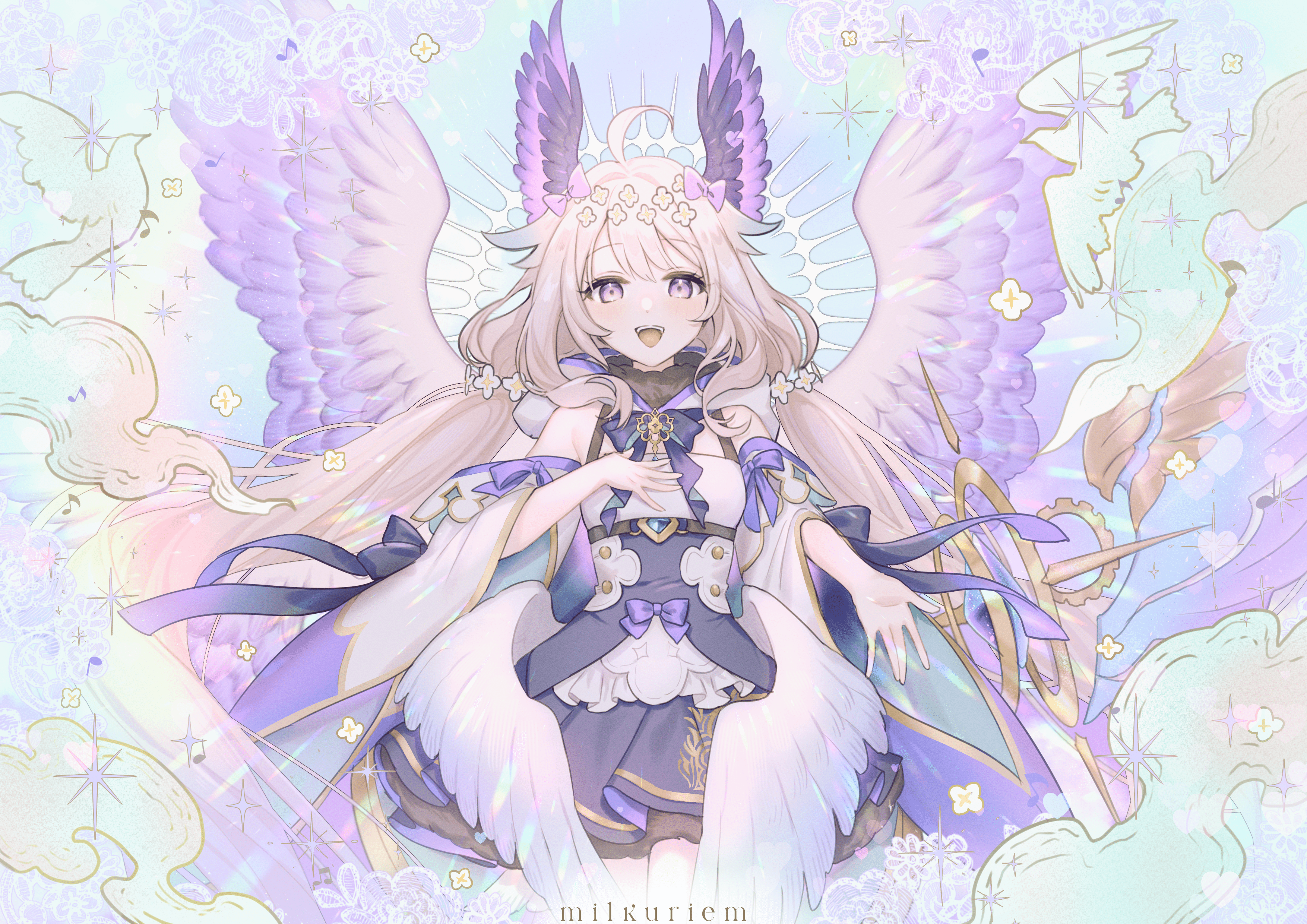 3508x2480 Virtual Youtuber Nijisanji Angel Wings Halo Wallpaper:3508x2480