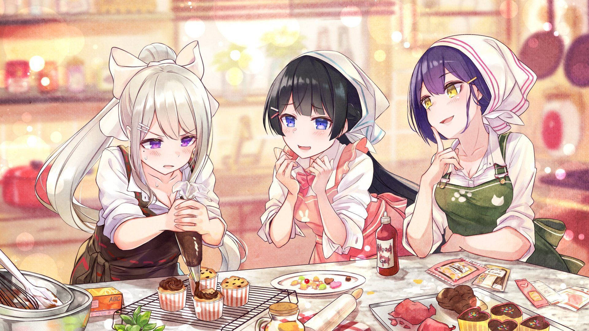 1920x1080 Download Nijisanji Kaede Mito Rin Baking Anime Thanksgiving PFP Wallpaper