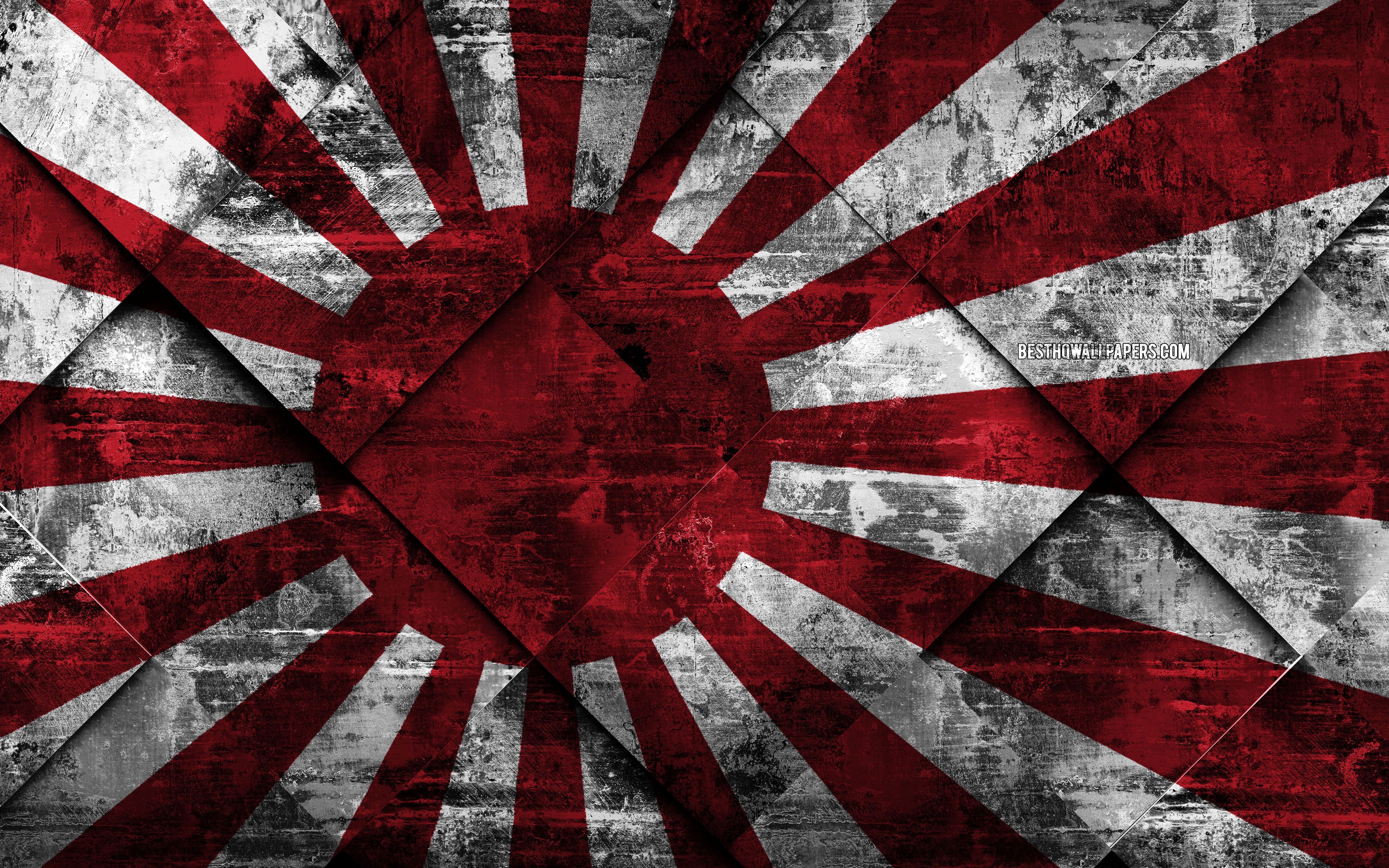 3840x2400 Download Wallpaper Rising Sun Flag Of Japan, Imperial Japanese Flag, Japan Maritime Self Defense Force Flag, Japanese Flag, Grunge Art, Rhombus Grunge Texture, Japan For Desktop With Resolution 3840x2400. High Quality HD Picture