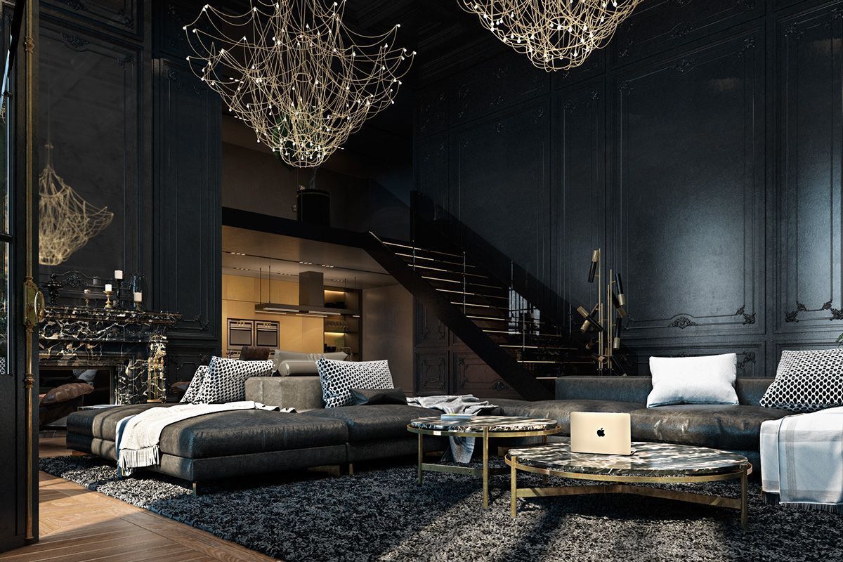 1200x800 Abandoned Manor Living Space Shagpile Rug Cobweb Chandeliers