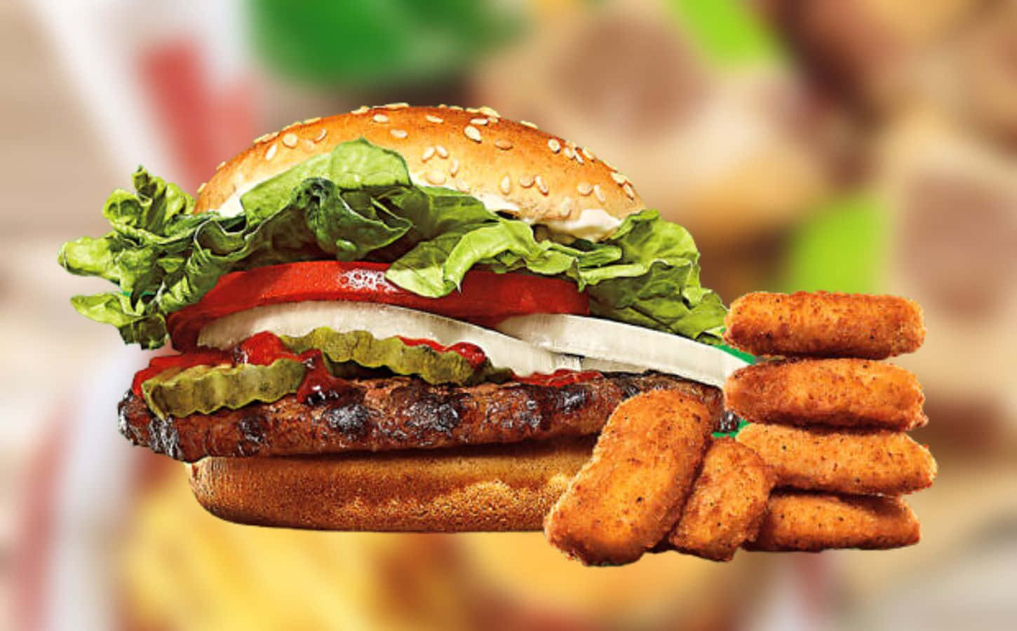 1450x900 Download A Burger With Fries And Tater Tots