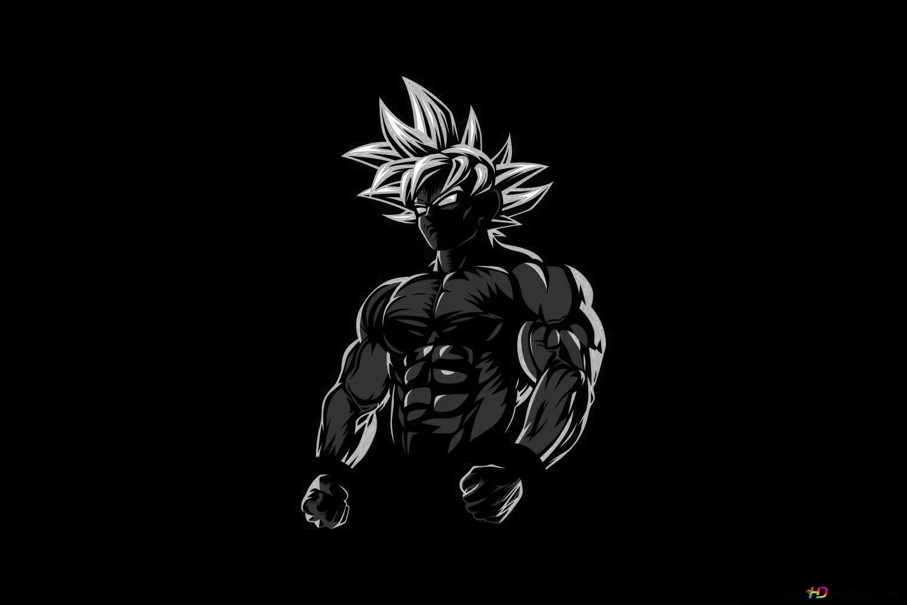 3000x2000 Black and white view of Dragon ball character Son Goku 4K wallpaper download