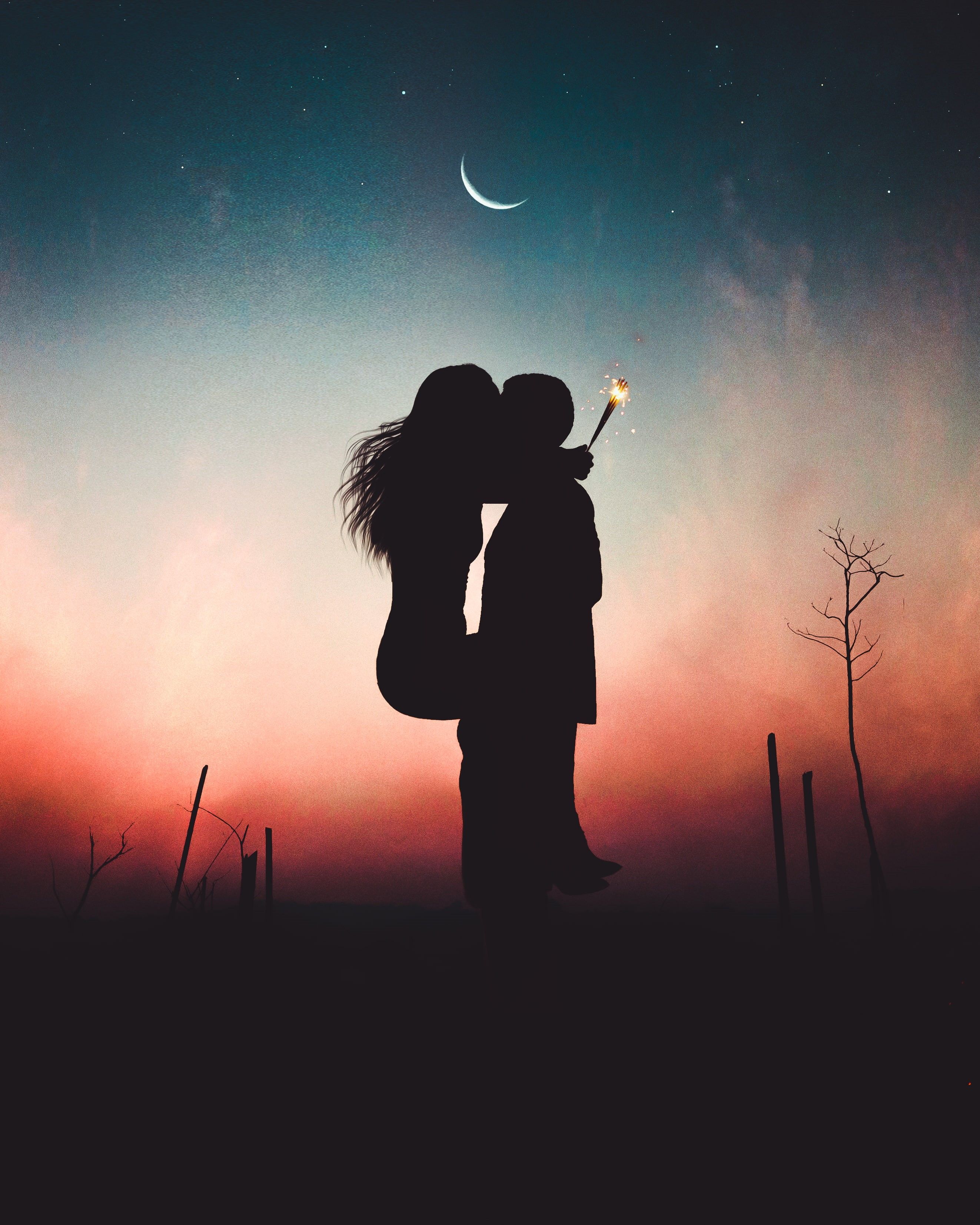 2645x3307 Wallpaper / emotion, Lovers, Couple, beauty in nature, land, silhouette, standing, two people, nature, child, love, sky, women, environment, Kiss, adult, Sunset, couple free download