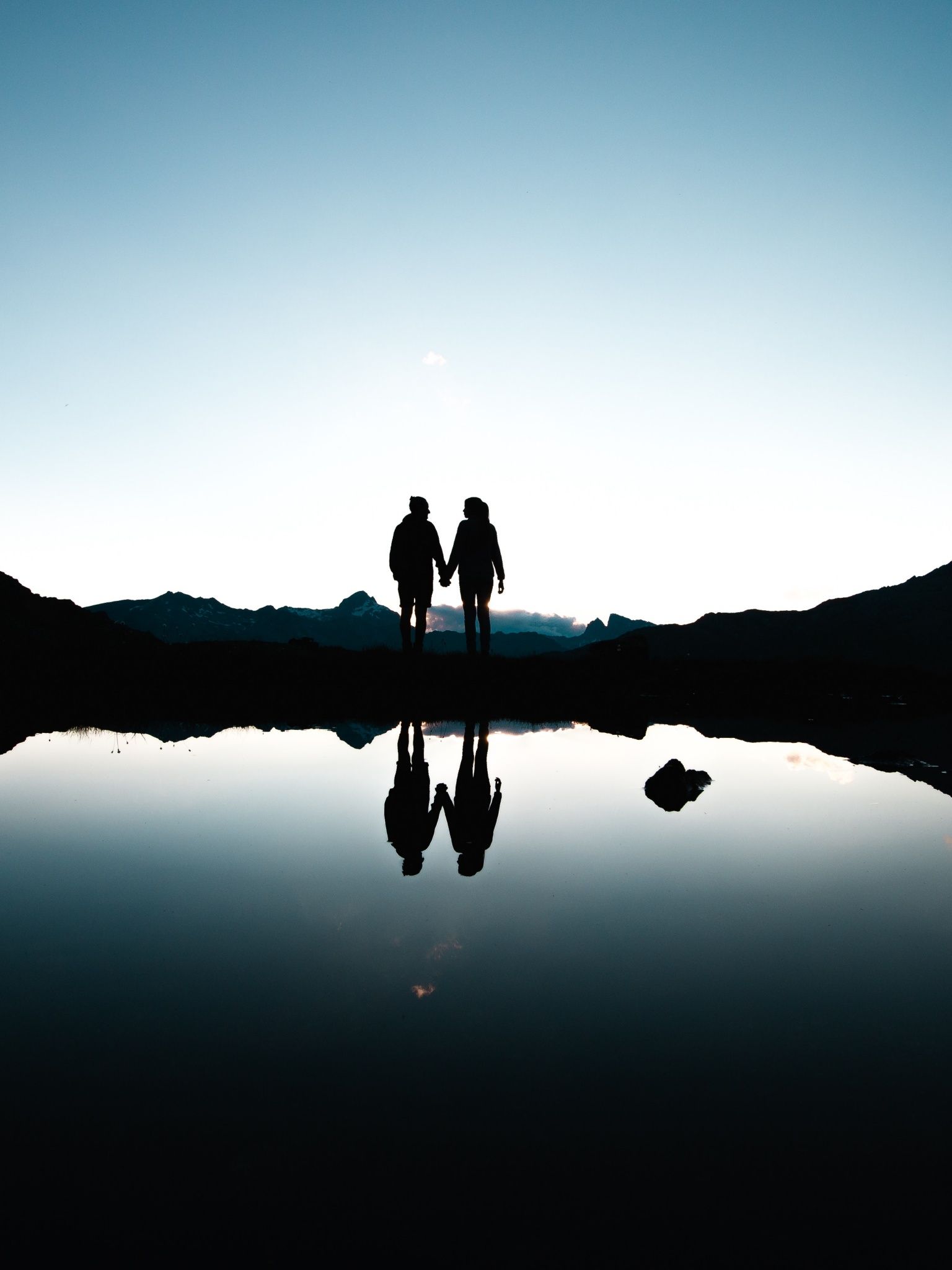 1536x2048 Couple Wallpaper 4K, Switzerland, Silhouette, Together