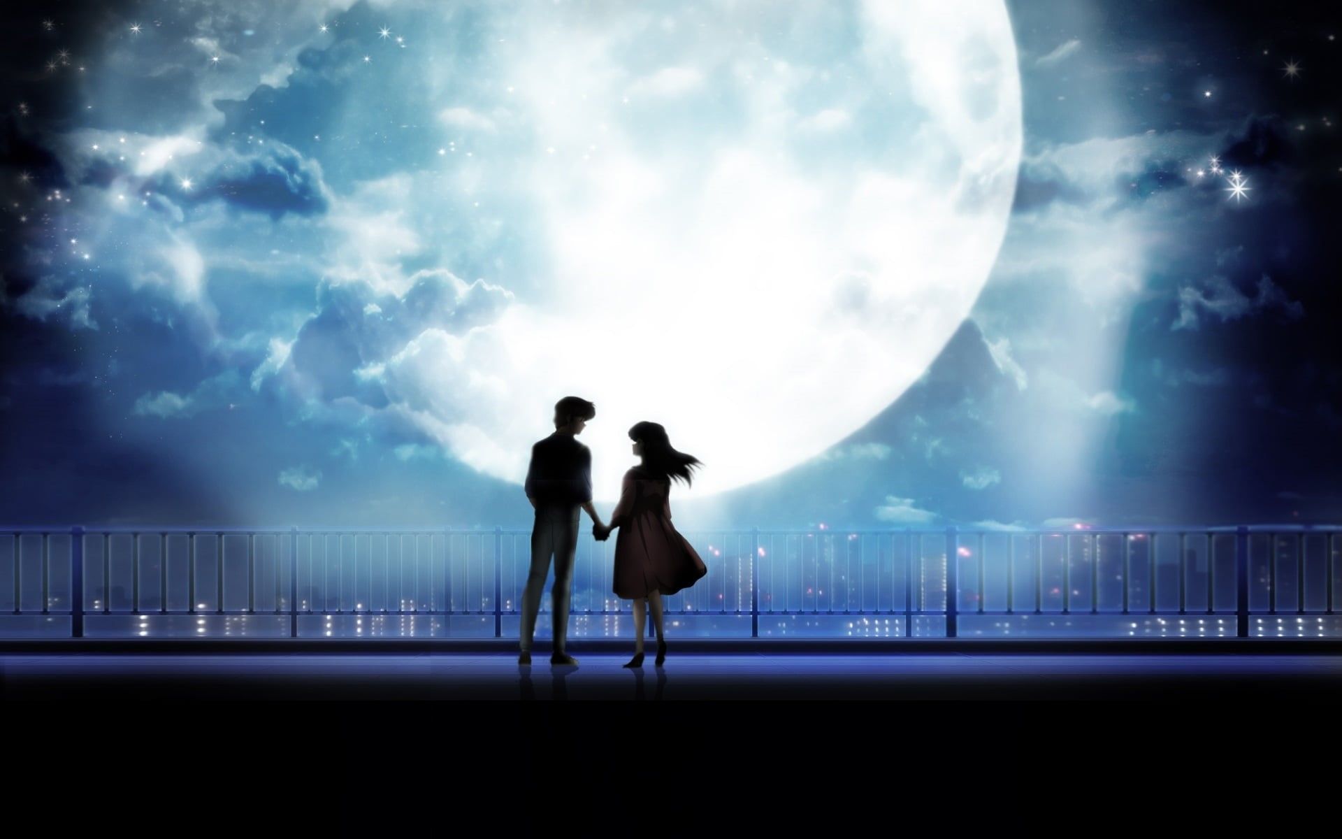 1920x1200 Wallpaper / moonlight, standing, couple, full length, love, sky, adult, night, digital composite, people, nature, outdoors, positive emotion, two people free download