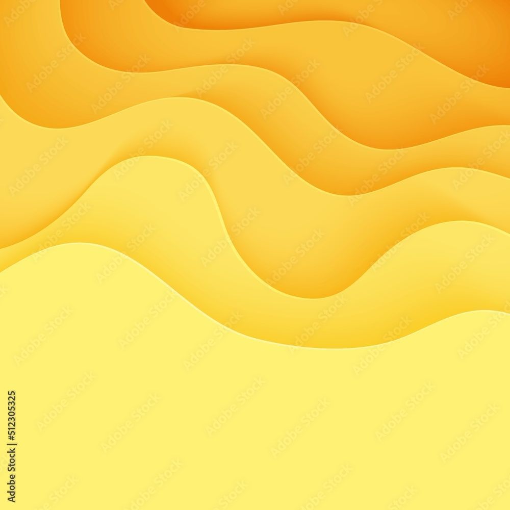 1000x1000 Abstract yellow background in cut paper style. Cutout orange wallpaper. Wavy template for save the Earth posters, eco brochures, business presentations. Vector card illustration of papercut background Stock Vector