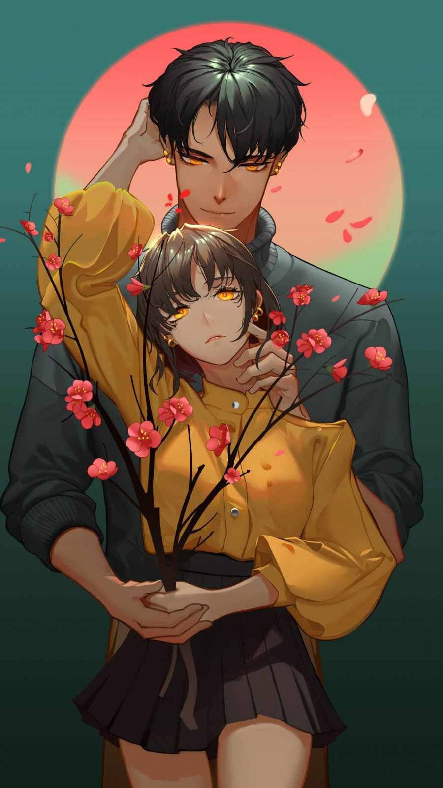 900x1601 Download Passionate Aesthetic Anime Couple Wallpaper