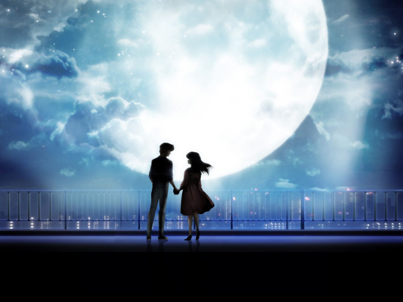 1600x1200 Anime Art Anime Couple Holding Hands Moonlight Desktop :