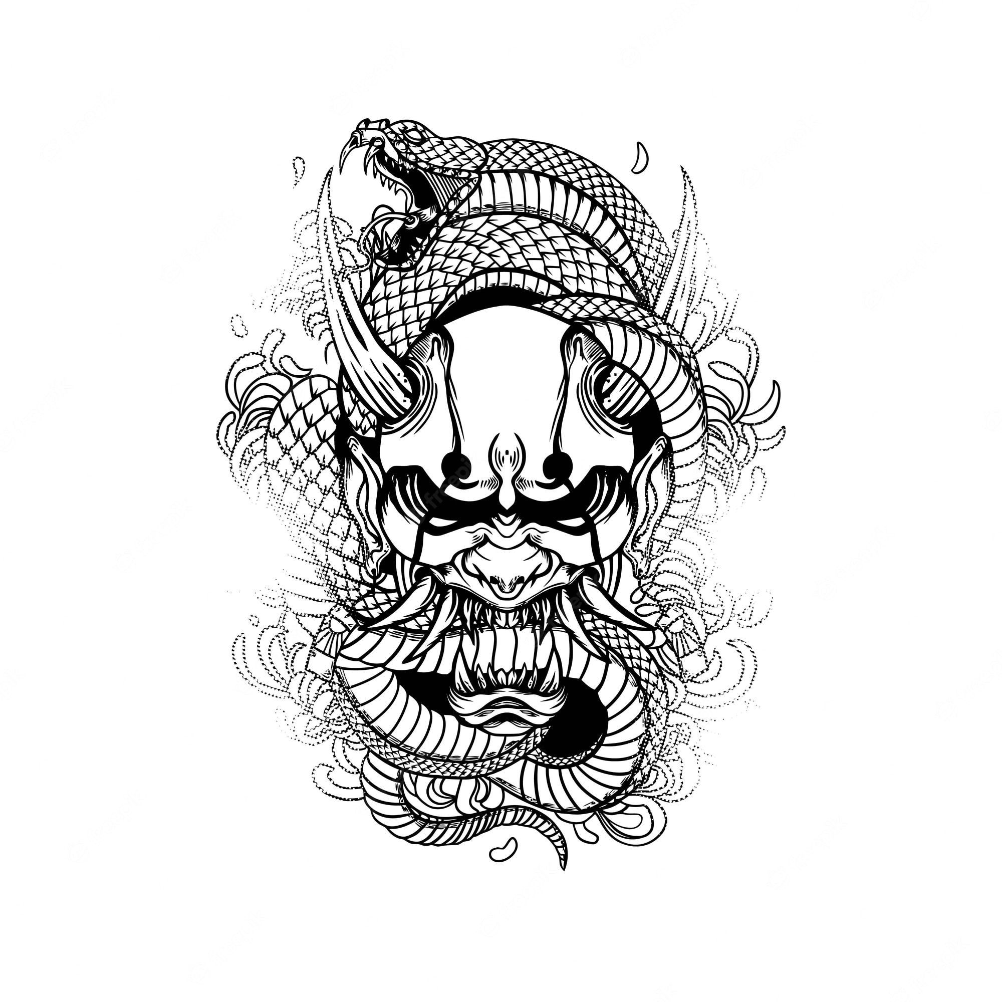 2000x2000 Premium Vector. Tattoo japanese oni snake vector illustration
