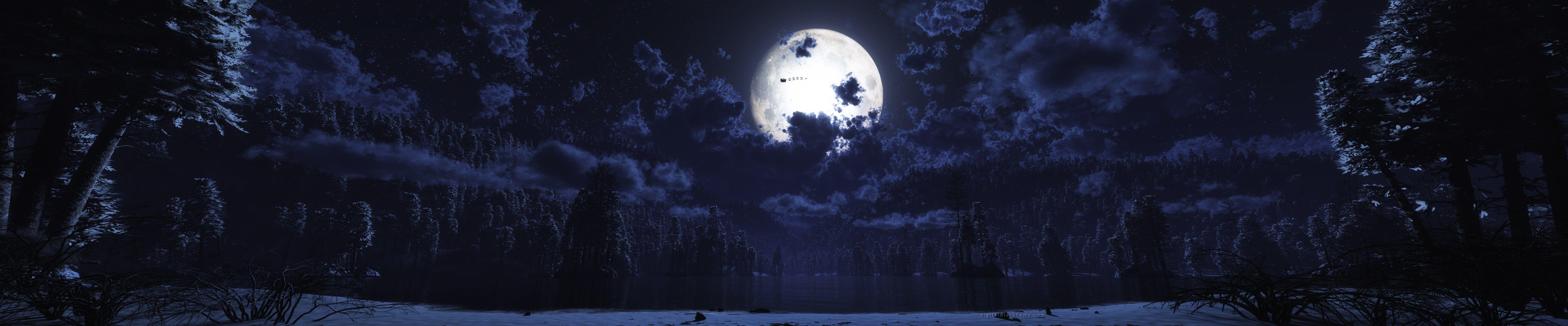 7680x1600 Download 7680x1600 Clouds moon digital art multiscreen 7680x1600