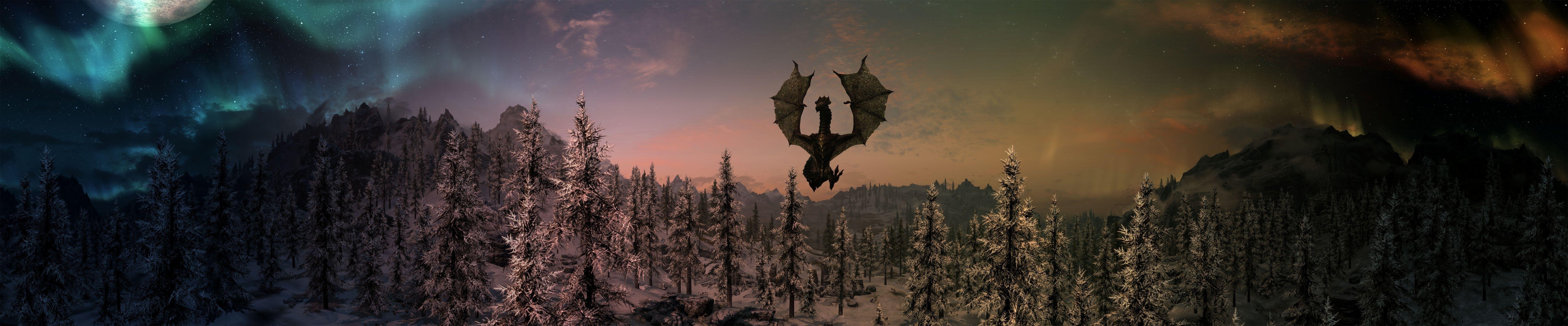 7680x1600 Landscapes dragons panorama multiscreen elder scrolls the elder