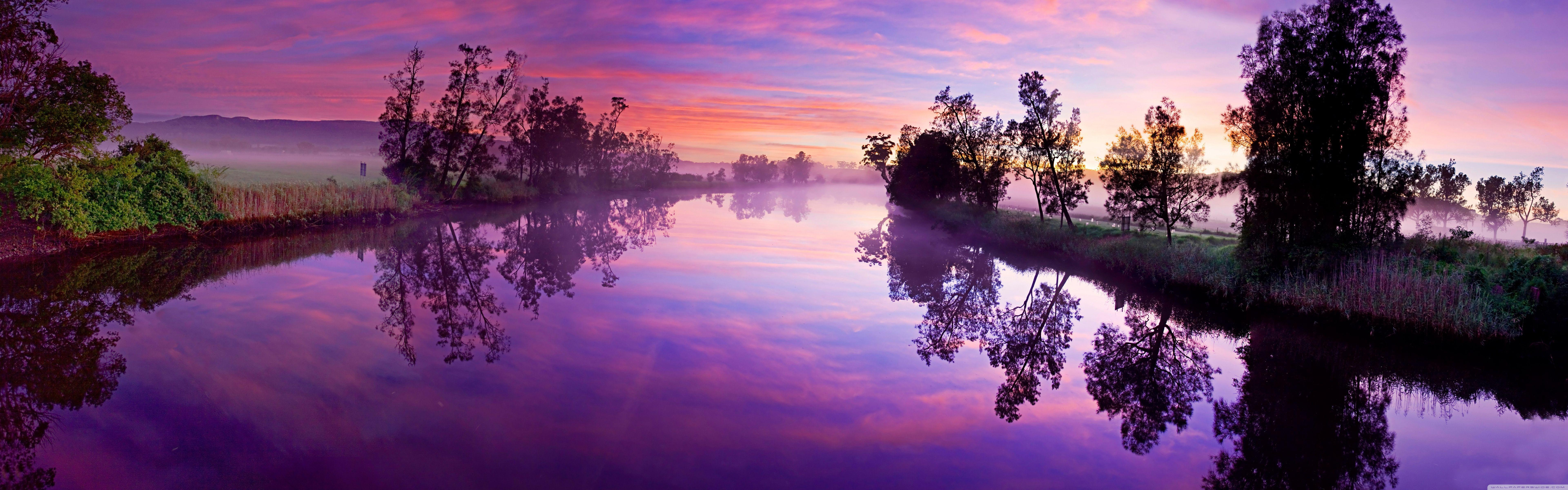 7680x2400 Purple River Reflection ❤ 4K HD Desktop Wallpaper for • Wide