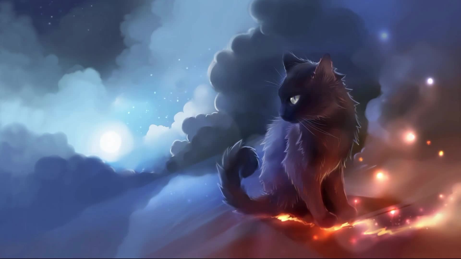 1920x1080 Fantasy Cat Clouds Stars Live Wallpaper Desktop Wallpaper