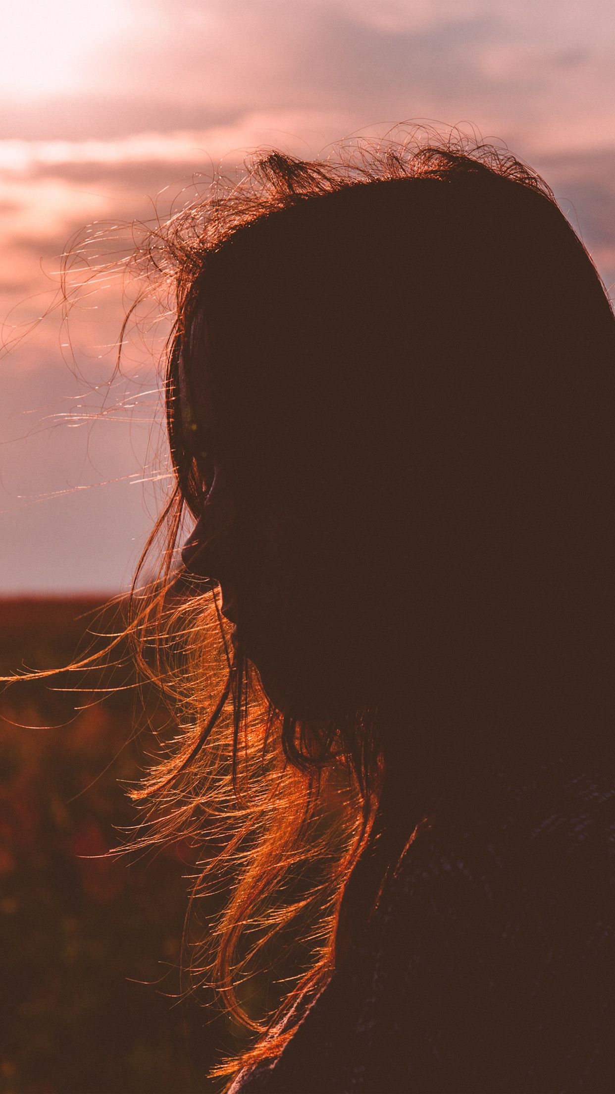 1242x2208 iPhone X wallpaper. side girl shadow sunset field nature