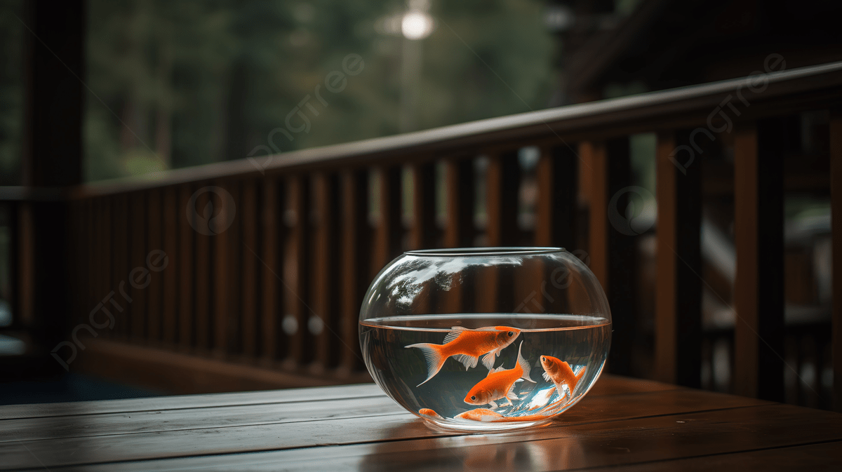 1200x673 Goldfish Fish In A Bowl In Front Of A Railing Background, A Goldfish Bowl On The Porch, HD Photography Photo, Tableware Background Image And Wallpaper for Free Download