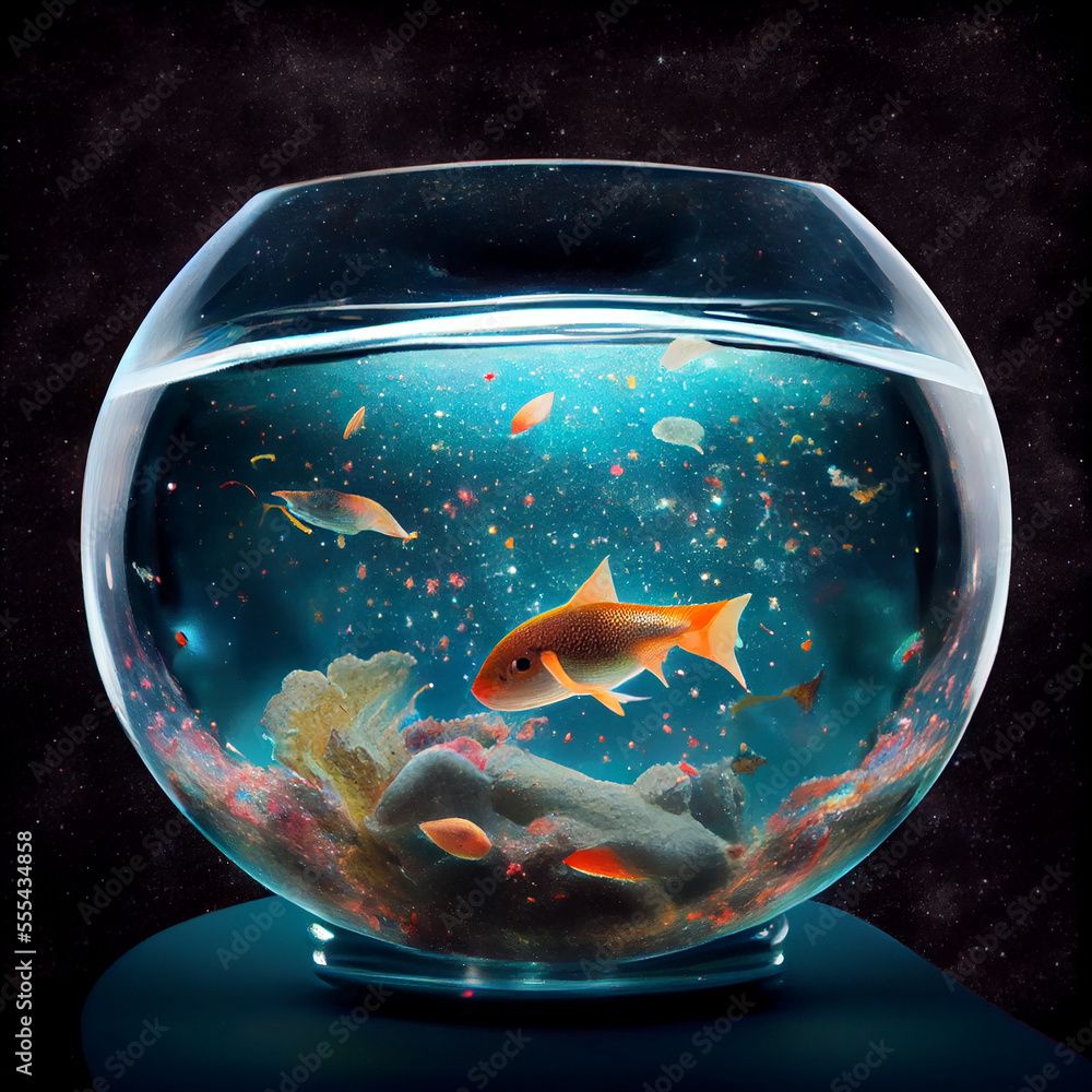 1000x1000 Cosmic fish bowl generative art Stock Illustration