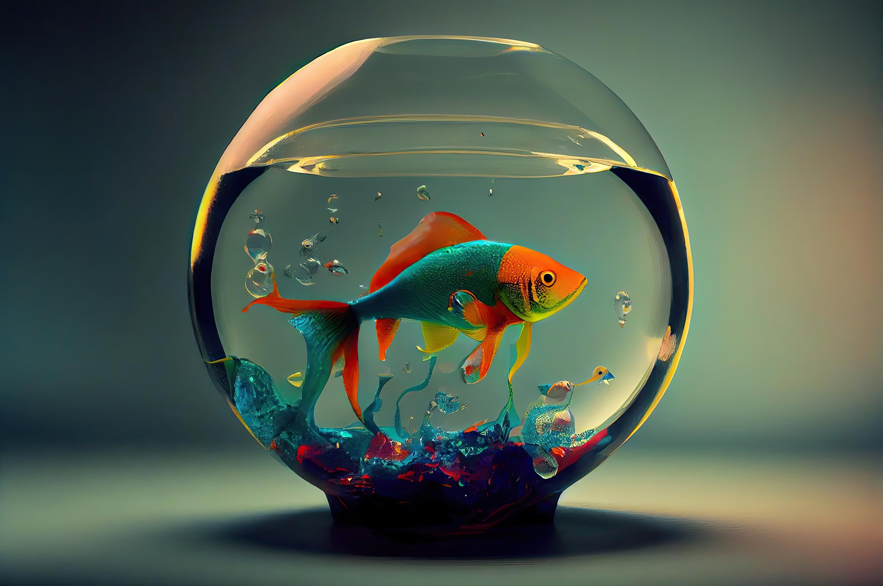 3000x1991 Tropical Fish Bowl Printable Wall Art Nautical Digital