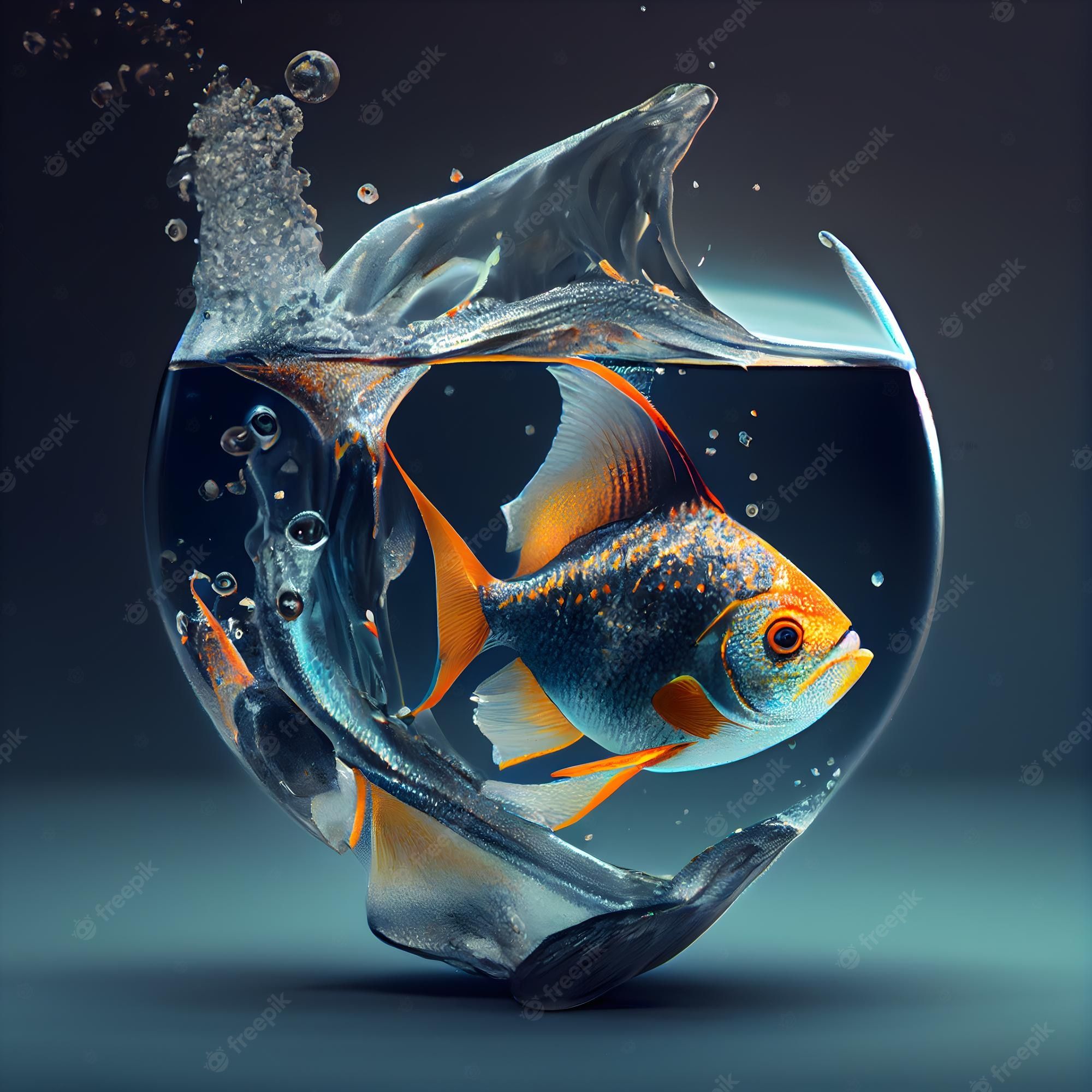 2000x2000 Premium Photo. Goldfish in an aquarium with water splash 3D illustration