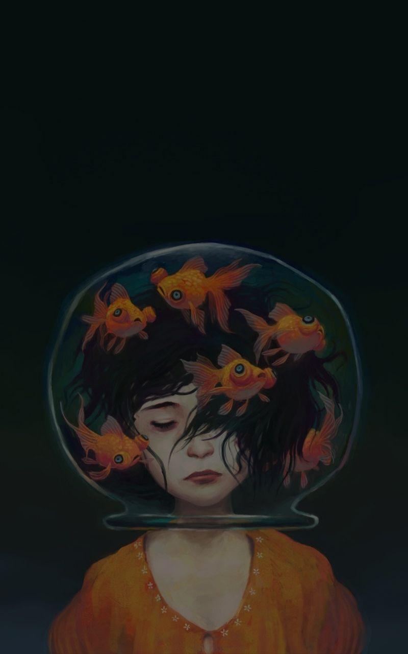 800x1280 Download Wallpaper 800x1280 Surreal, Girl's Head In Fish Bowl, Aquarium, Samsung Galaxy Note Gt N Meizu Mx 800x1280 HD Background