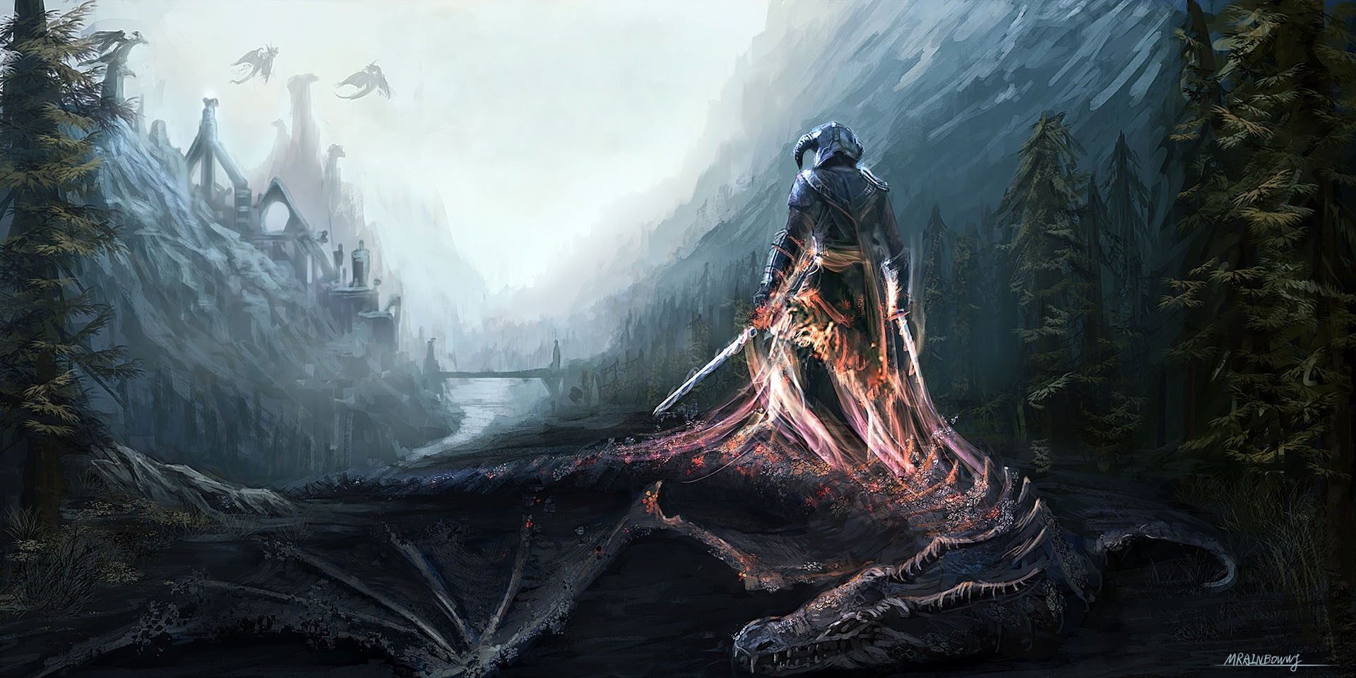 1920x960 game application wallpaper #dovahkiin The Elder Scrolls V: Skyrim fan art #artwork fantasy art #dragon video games #warri. Elder scrolls, Skyrim wallpaper, Skyrim