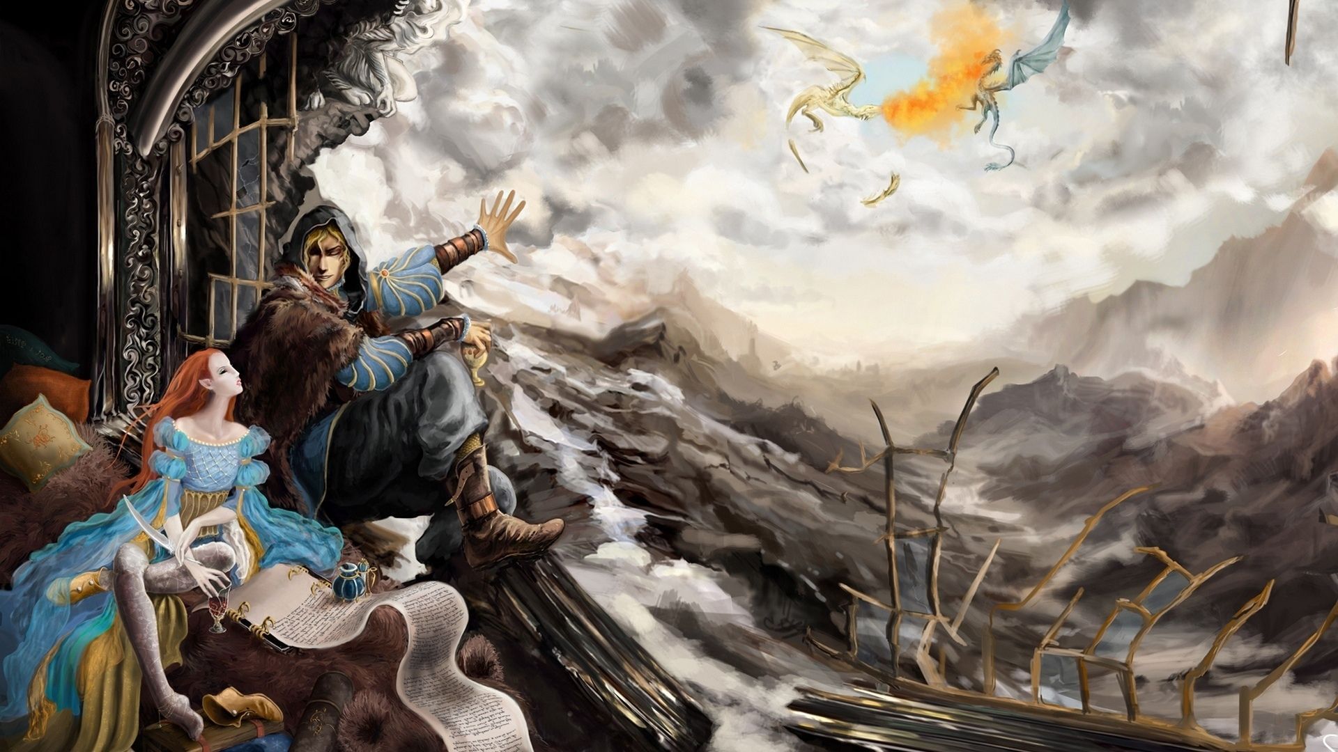 1920x1080 1920x1080 the elder scrolls v skyrim, tes dovahkiin and his cronicler, dragonborn, serreth, fanart