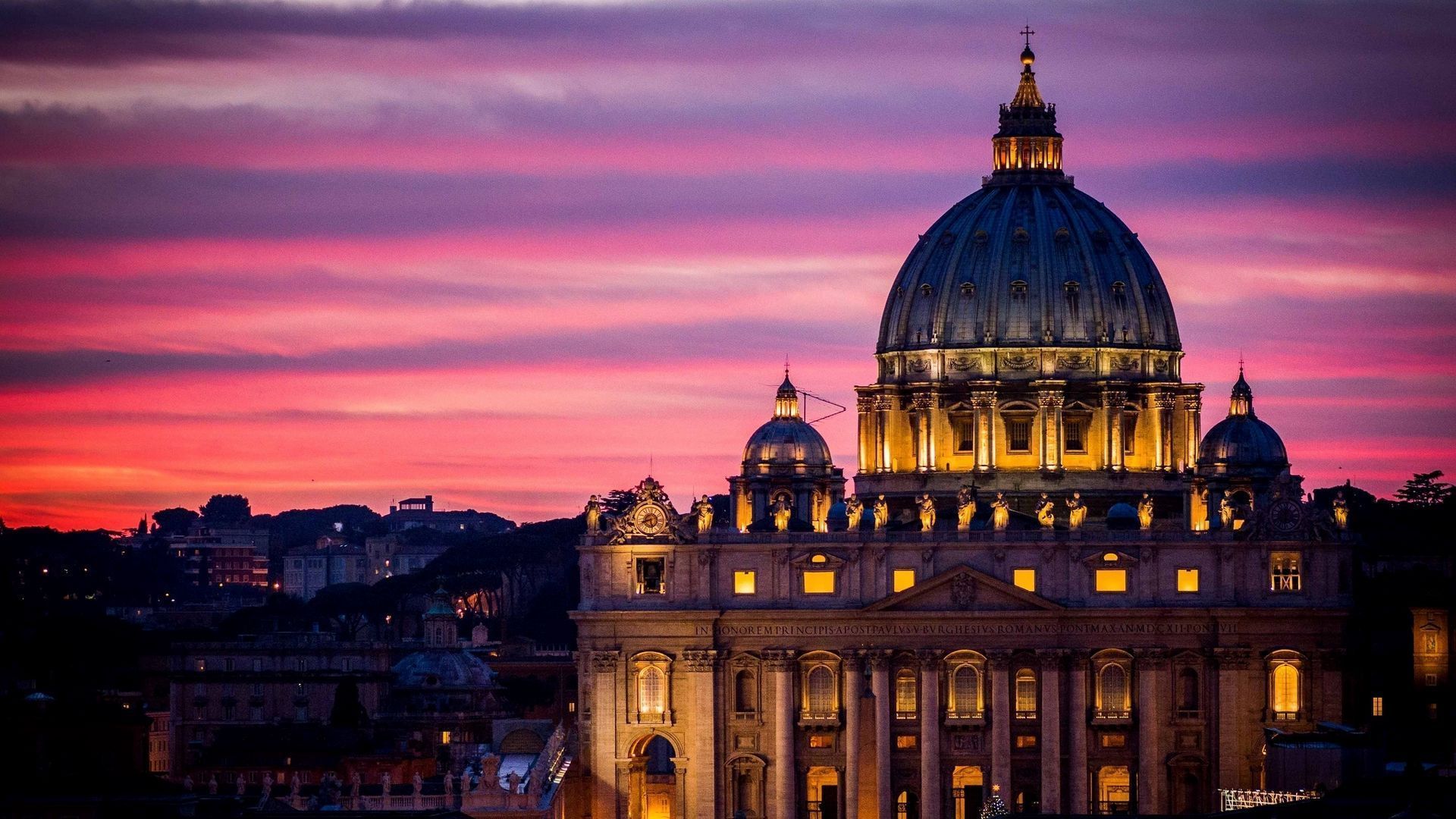 1920x1080 Download wallpaper 1920x1080 rome, italy, vatican, st peters basilica, vatican city, st peters cathedral, architecture, city, night, sky, sunset full hd, hdtv, fhd, 1080p HD background
