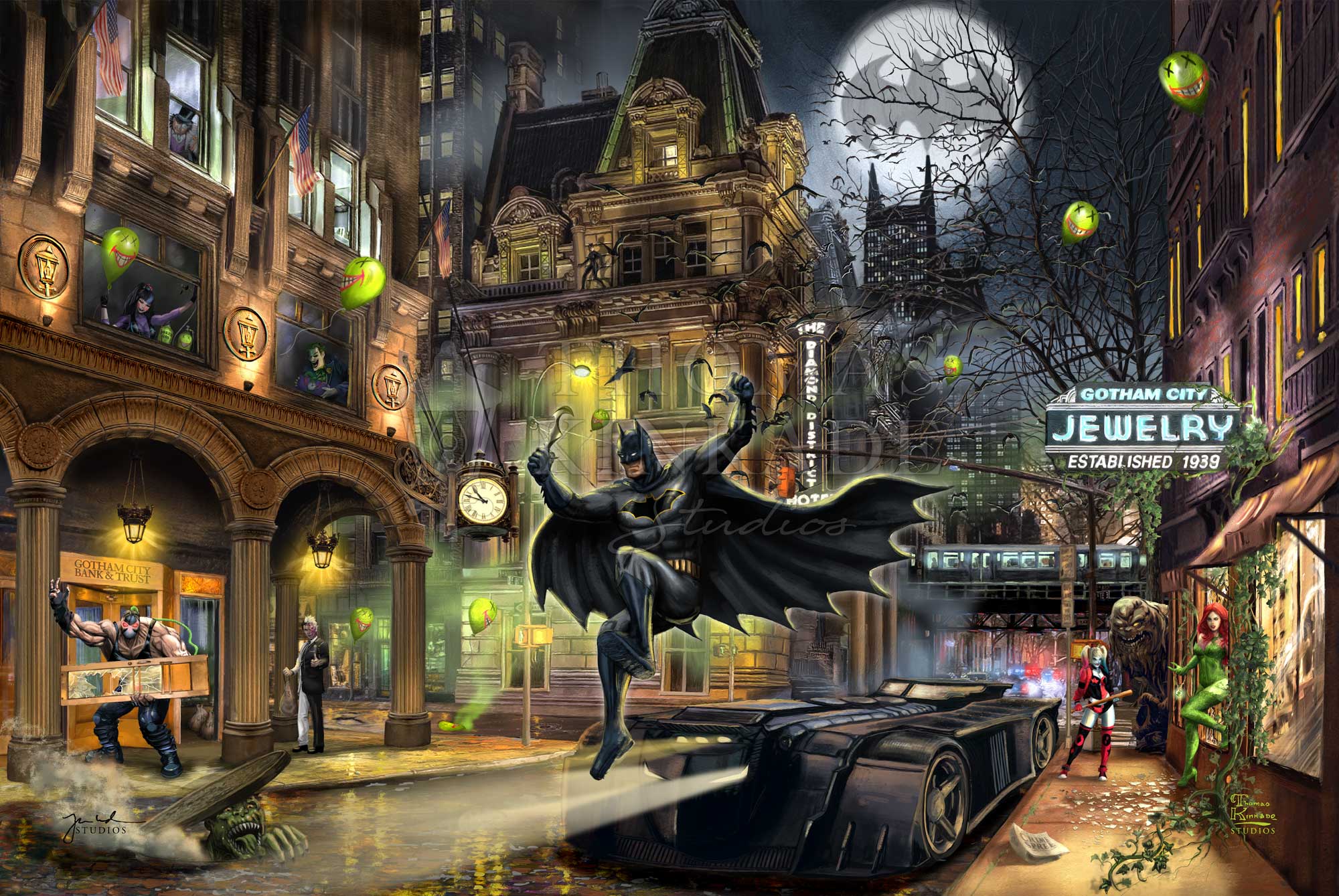 2000x1339 Batman Gotham City Comics Art By Thomas Kinkade Studios