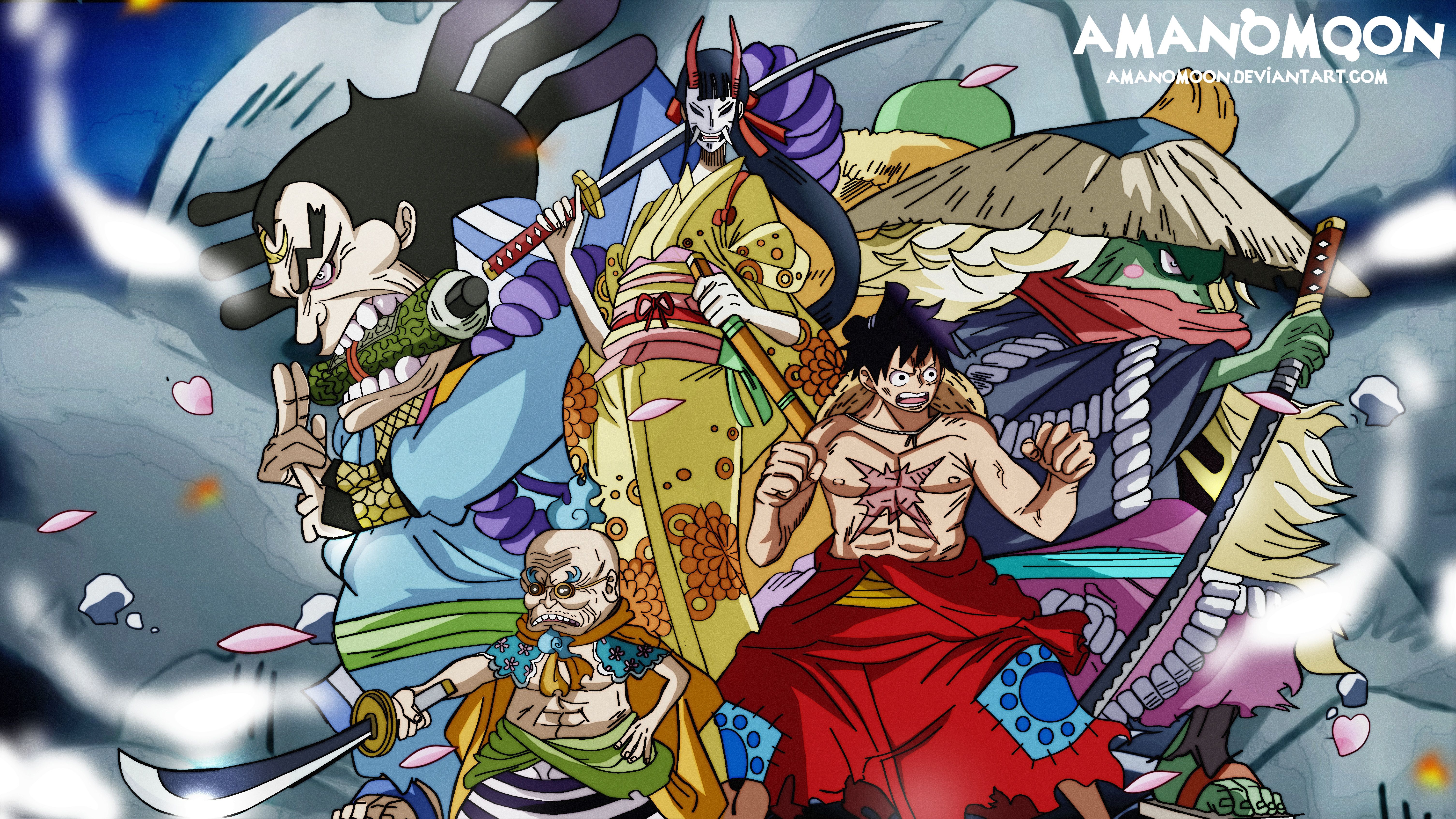 6024x3388 Kawamatsu One Piece Kiku One Piece Monkey D Luffy Wallpaper:6024x3388