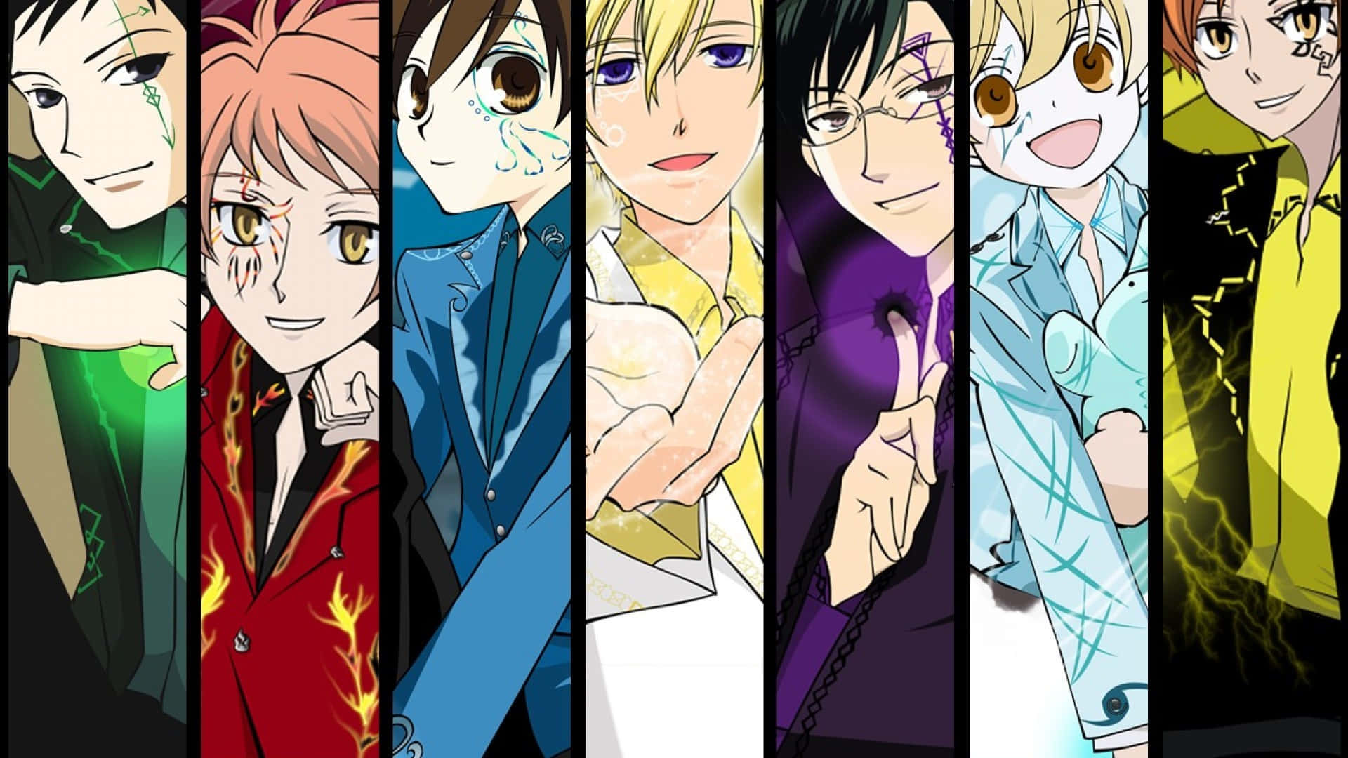 1920x1080 Download Ouran High School Host Club members posing together with a rose background Wallpaper
