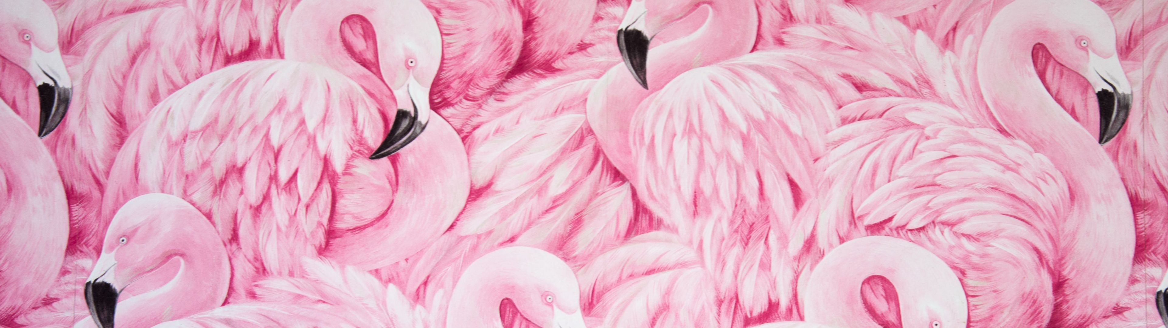 3840x1080 Pink Flamingos Wallpaper 4K, Painting, Feathers, Beautiful