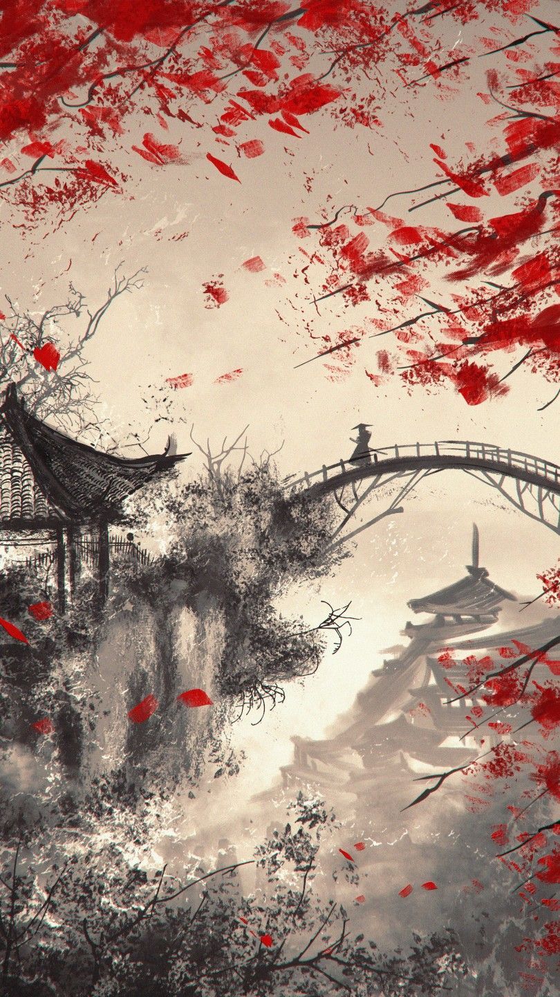 810x1440 Japanese Nature Art Wallpaper