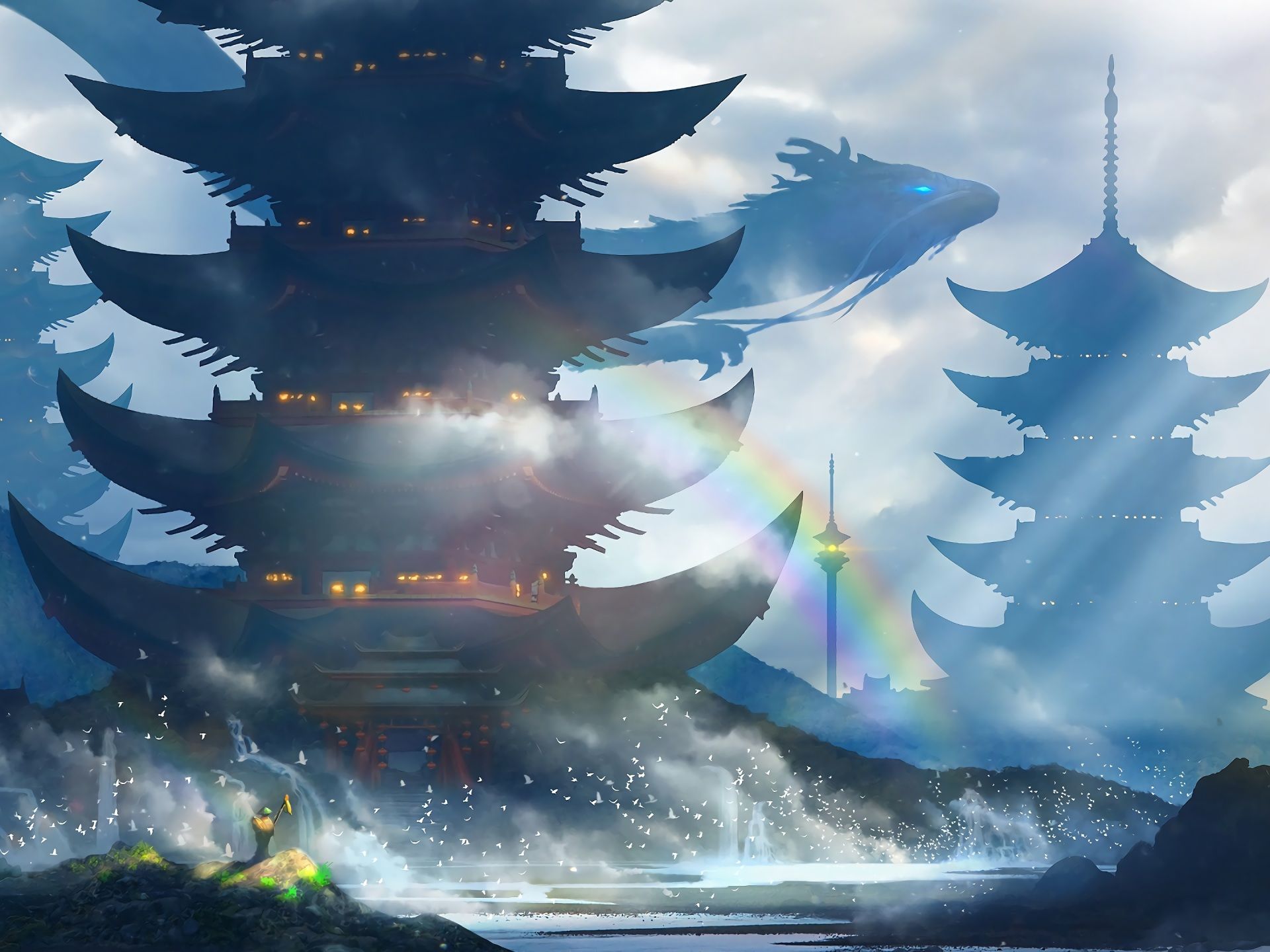 1920x1440 Wallpaper 4k Japanese Castle Landscape Art Wallpaper