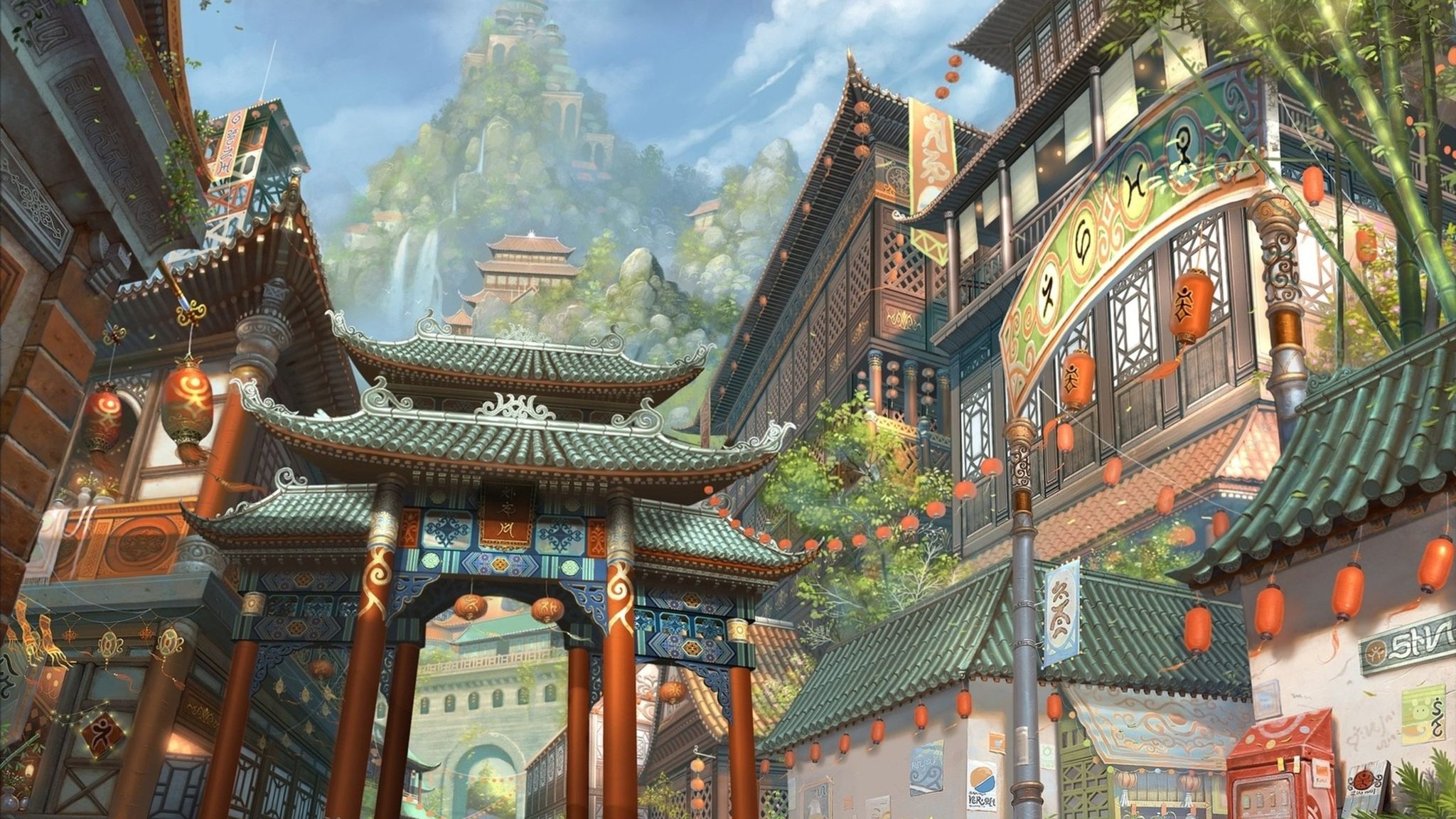 2048x1152 Download Japanese Art Painting Fantasy, Japanese, Art, Drawn, Fantasy Wallpaper in 2048x1152 Resolution