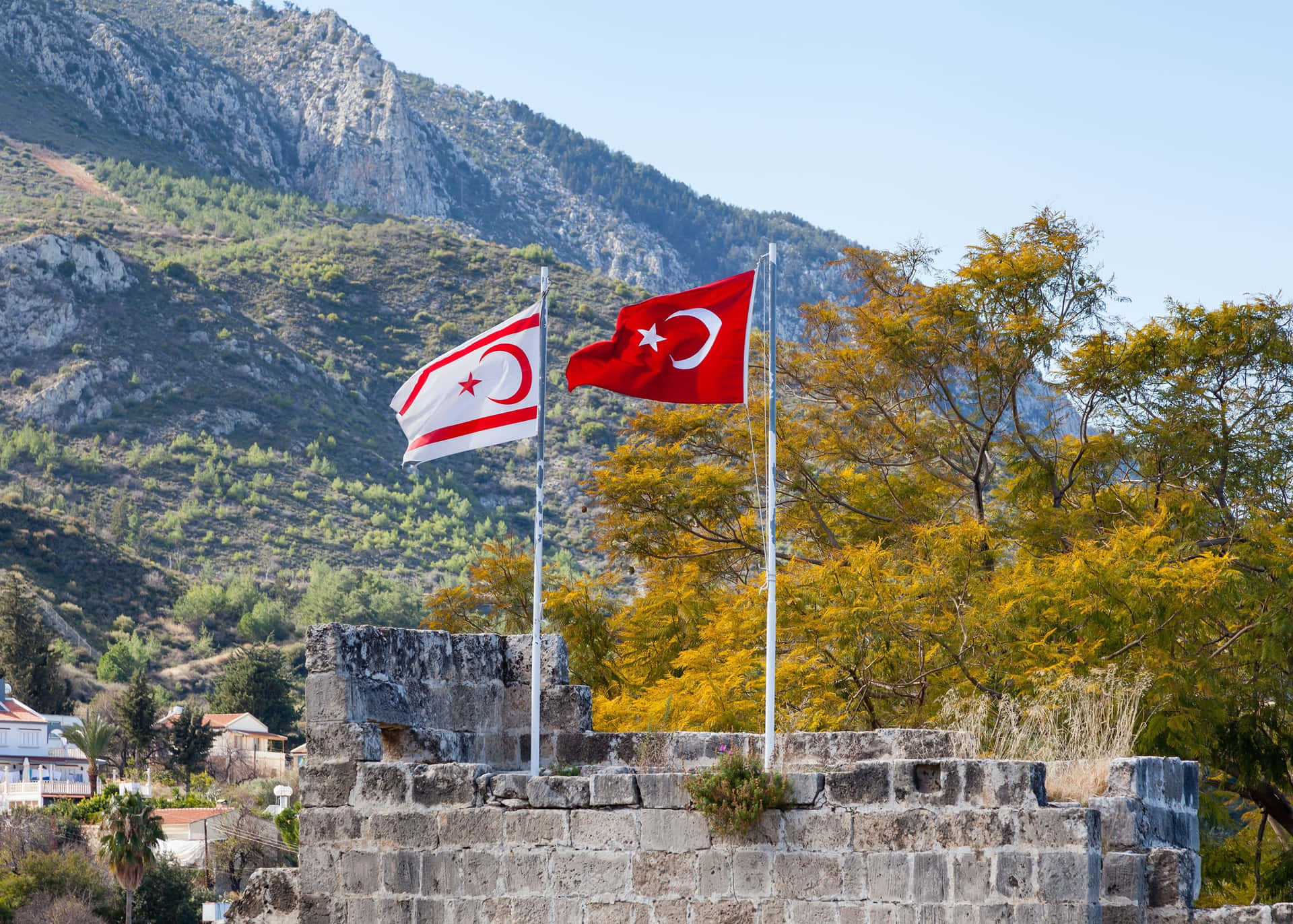 1920x1372 Download Flag Poles Of Northern Cyprus And Turkey Wallpaper
