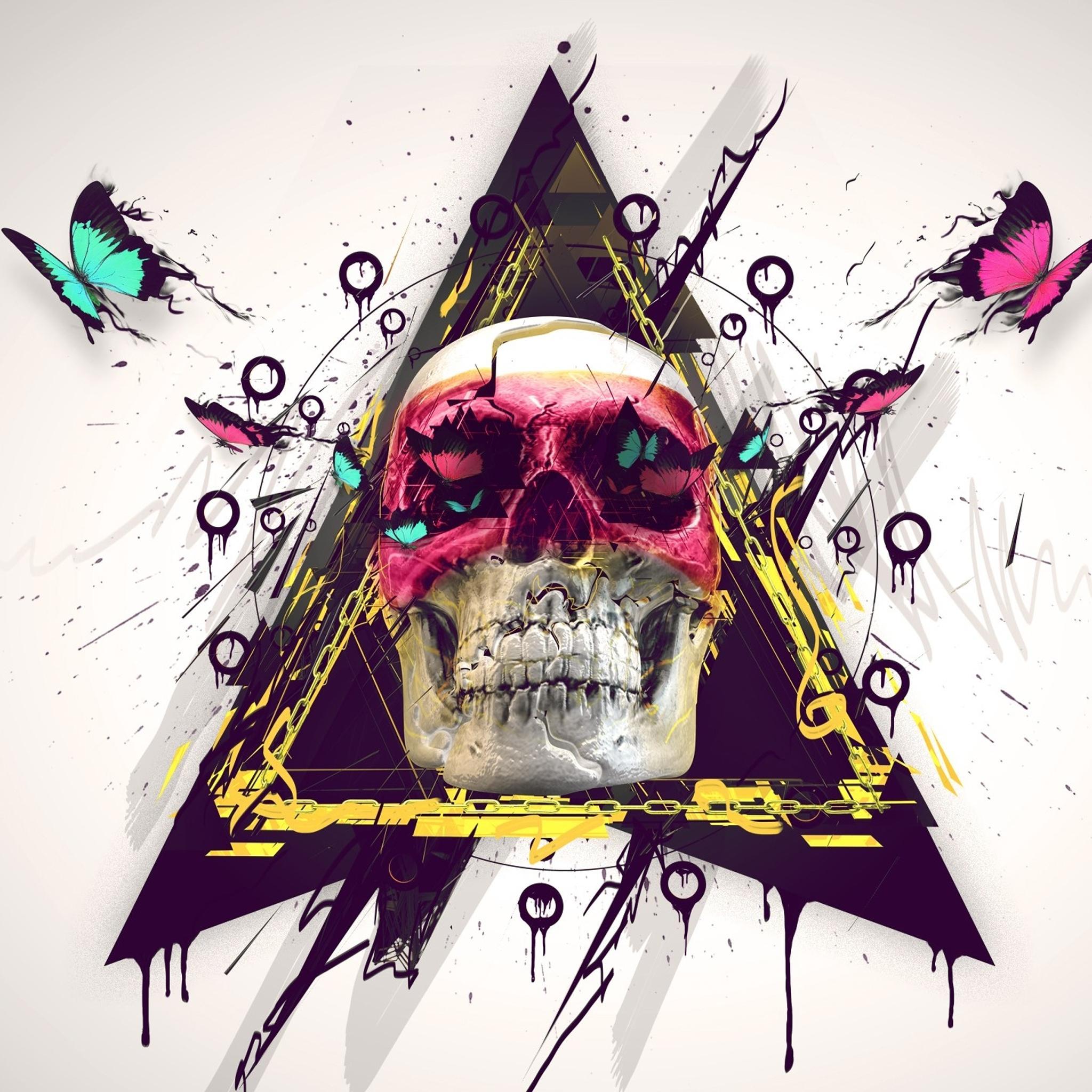 2048x2048 Download Wallpaper 2560x1440 Skull, Paint, Butterfly, Triang