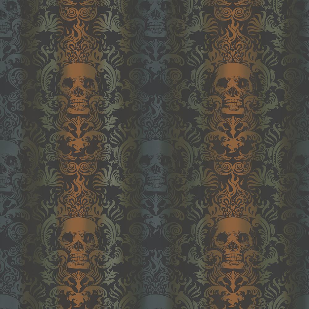 1000x1000 Chesapeake Luther Orange Skull Modern Damask Wallpaper TOT47112