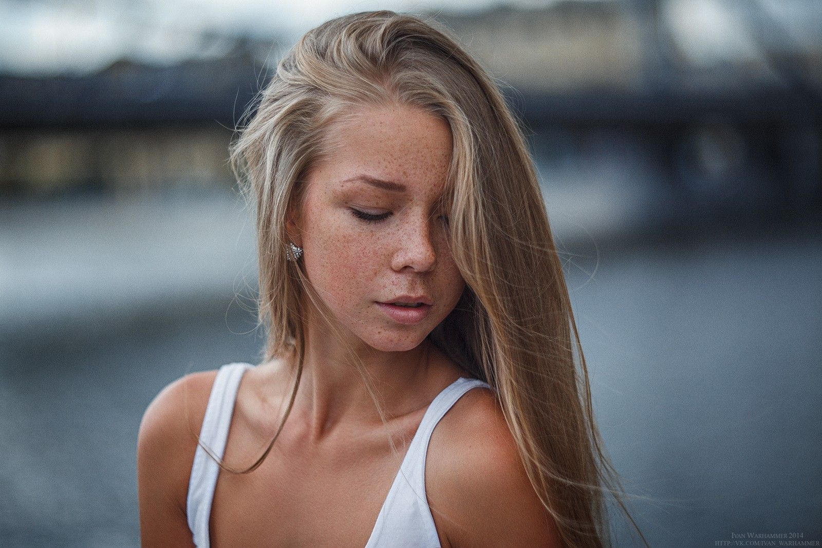 1600x1067 photography, blonde, model, freckles, face, Kristina, women, closed eyes, portrait Gallery HD Wallpaper