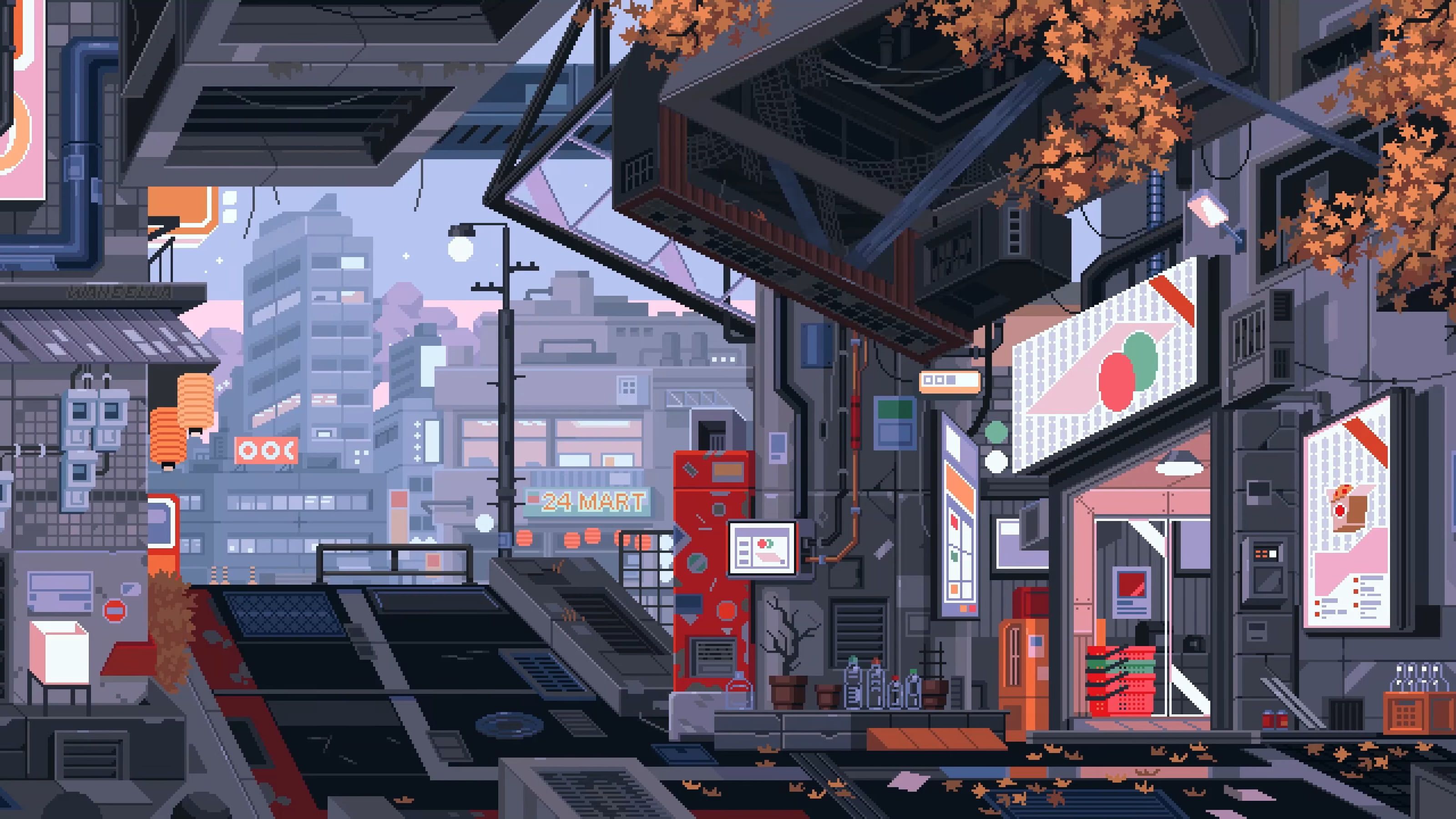 3200x1800 Wallpaper / pixel art, city, 2K, cyberpunk, waneella free download