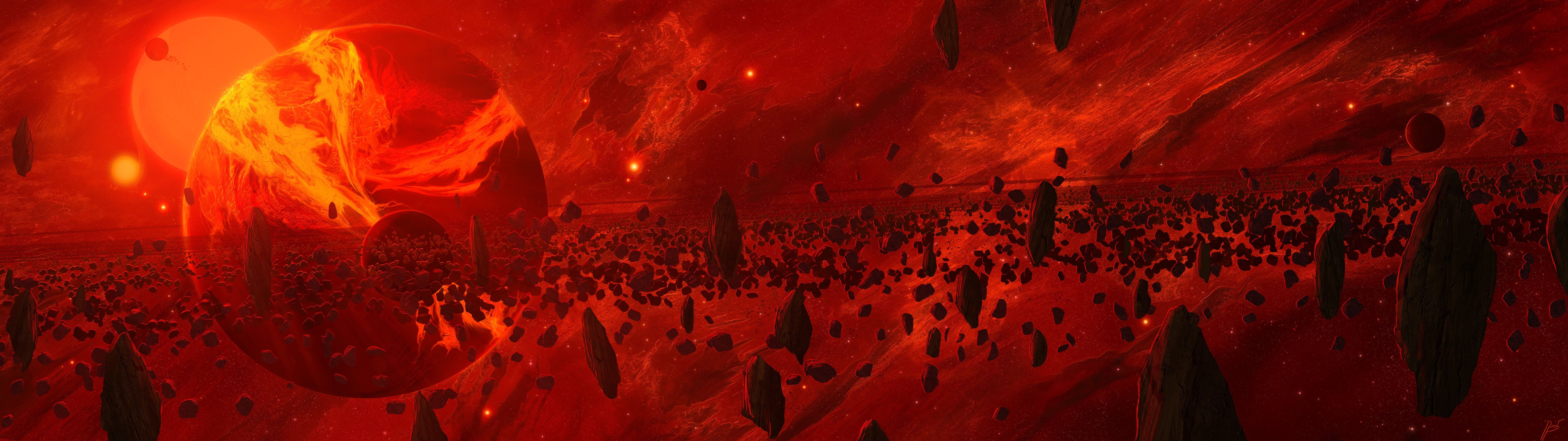 7680x2160 Red Dual Monitor Wallpaper