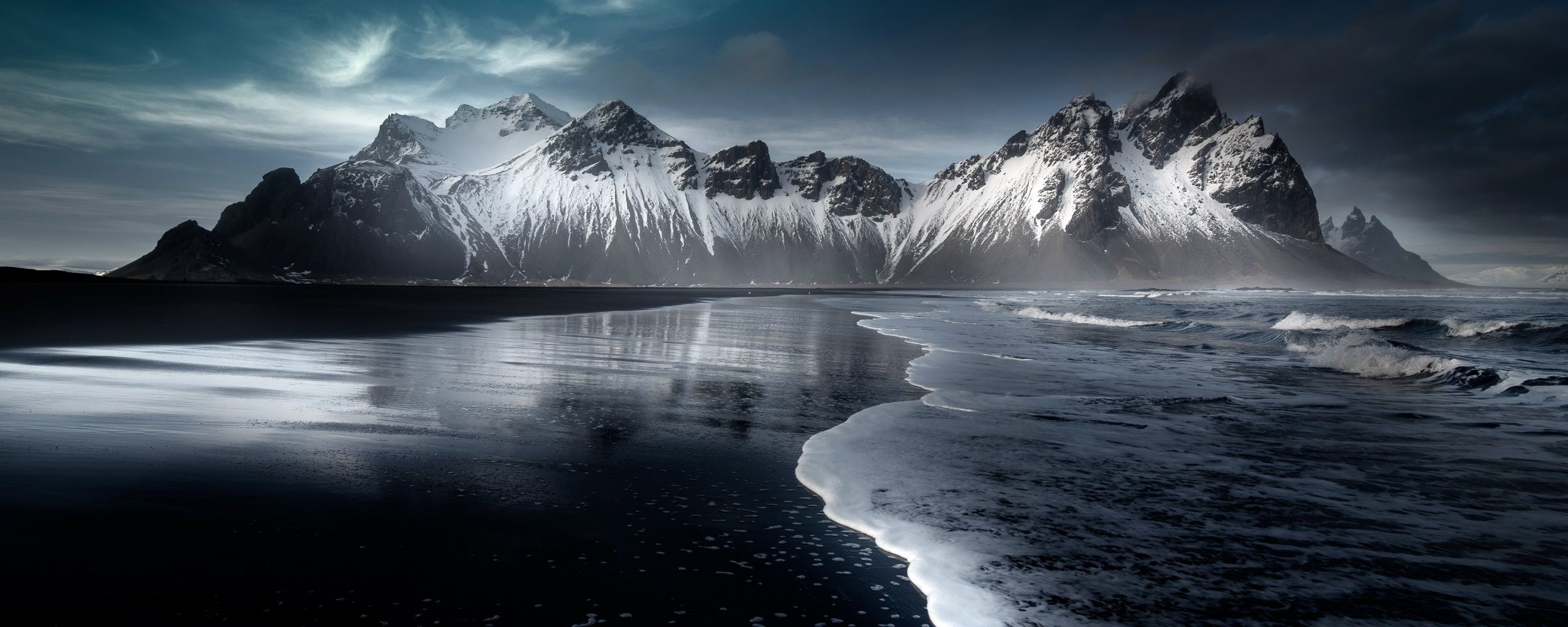 2560x1024 Wallpaper 4k Hofn Austurland Snow Beach 4k Wallpaper