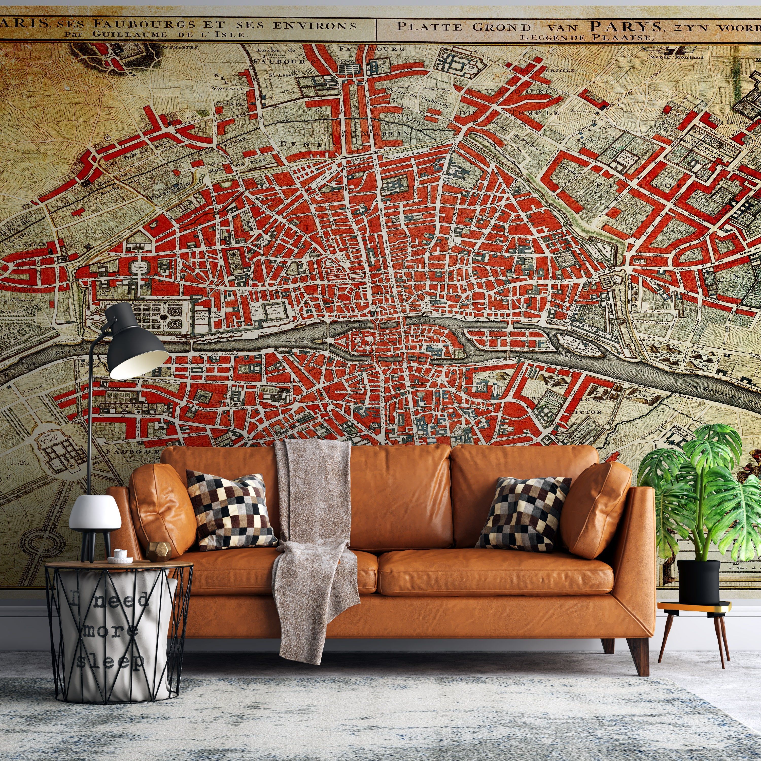 3000x3000 Vintage Map of Paris Wall Mural. Plattegrond van Parijs ca. 1721–1774