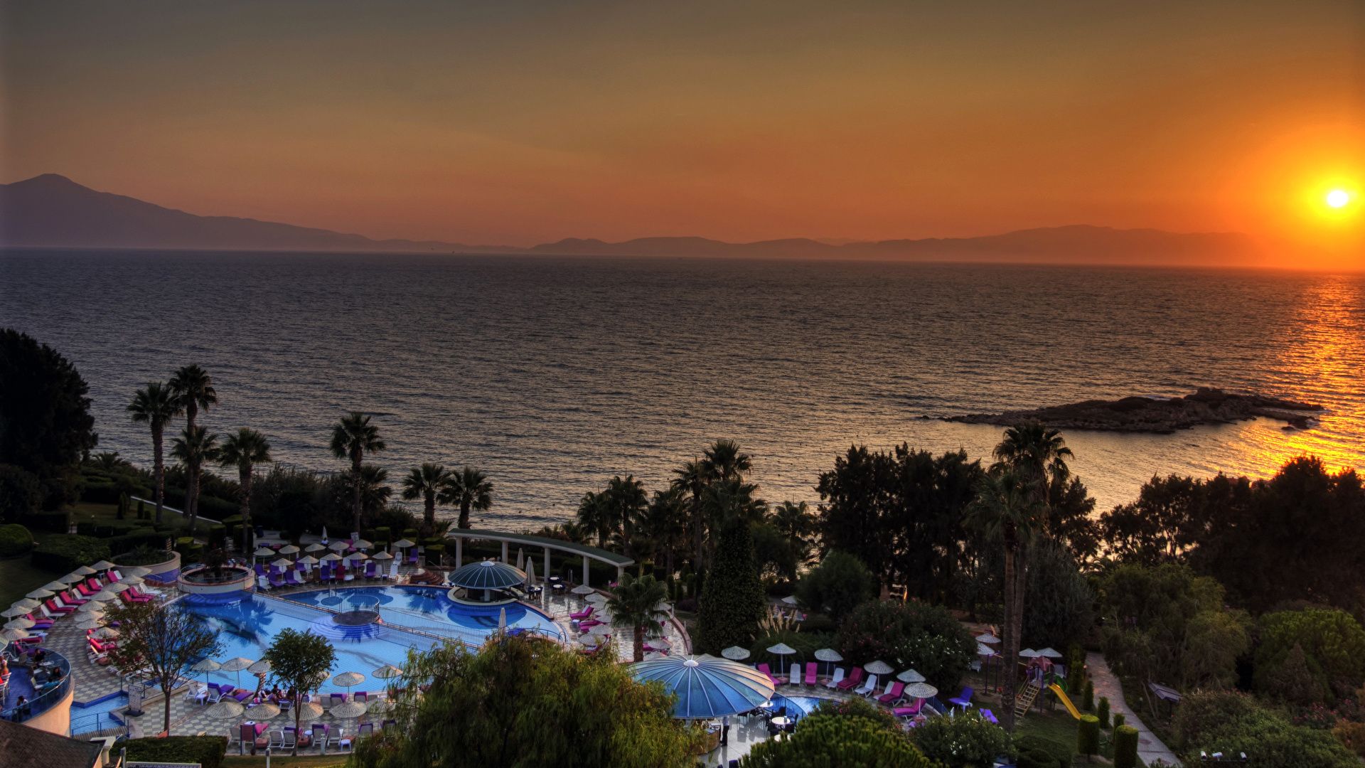 1920x1080 Picture Turkey Resorts Swimming bath Kusadasi Sea Nature 1920x1080